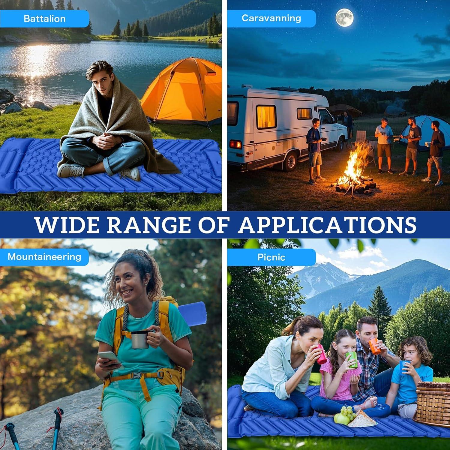 Camping Sleeping Pad, Inflatable Ultralight Camping Mat with Pillow, Built-in Foot Pump Air Mat for Traveling Tent Camping Hiking Backpacking (Blue)