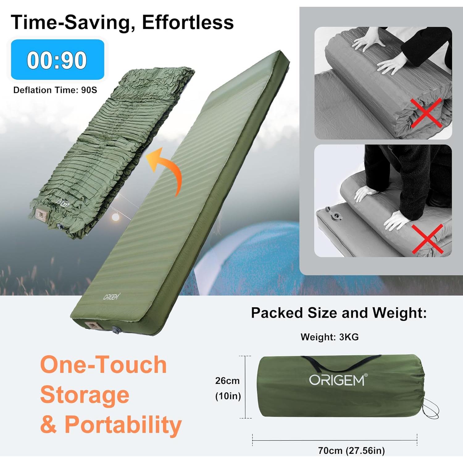 Almohadilla de dormir autoinflable Origem 10 cm verde