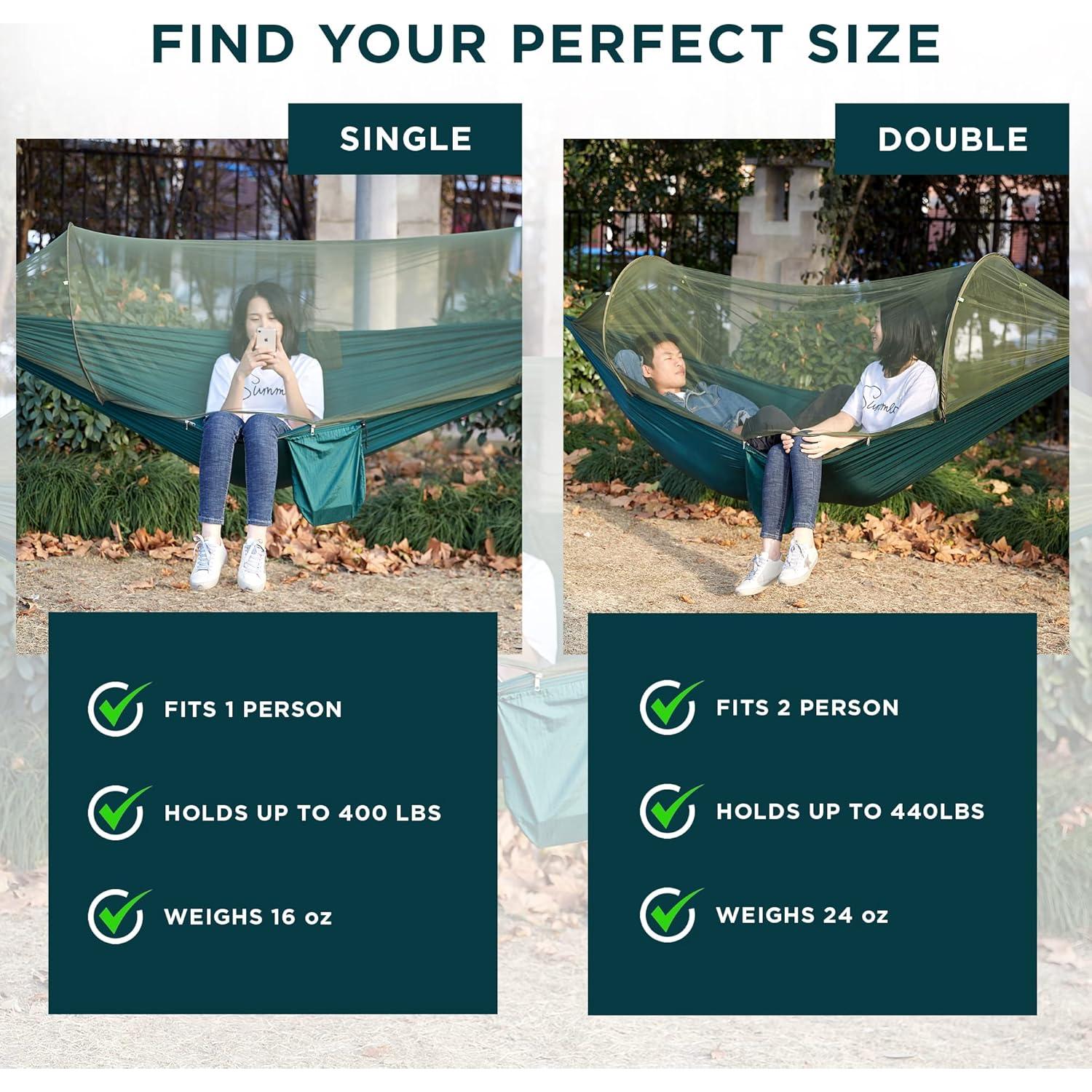 Hamaca Portátil OOKU de Nylon con Red Mosquitera para 2 Personas