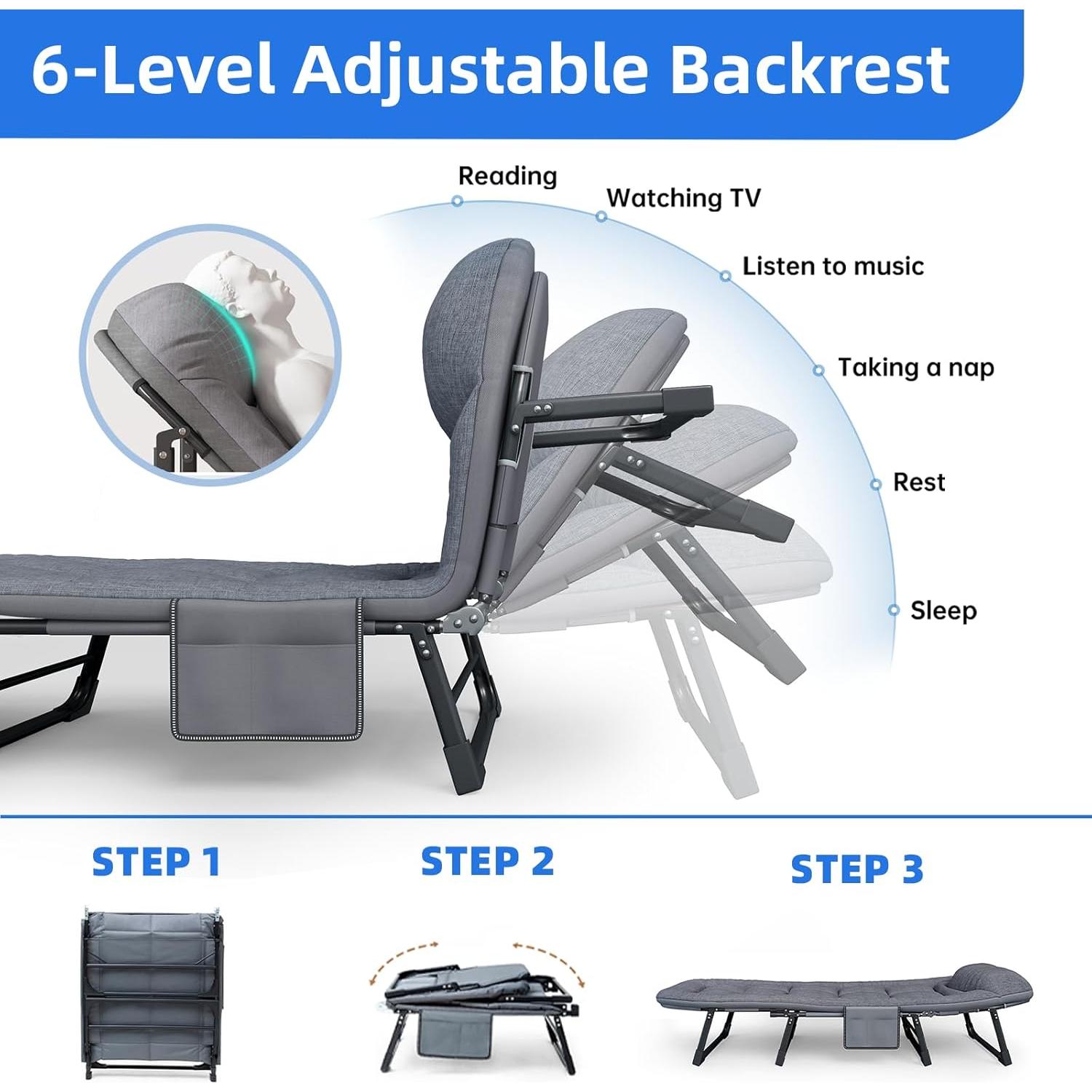 Cama Plegable SnozeFlex Gris M - 178 cm Ajustable 6 Ángulos