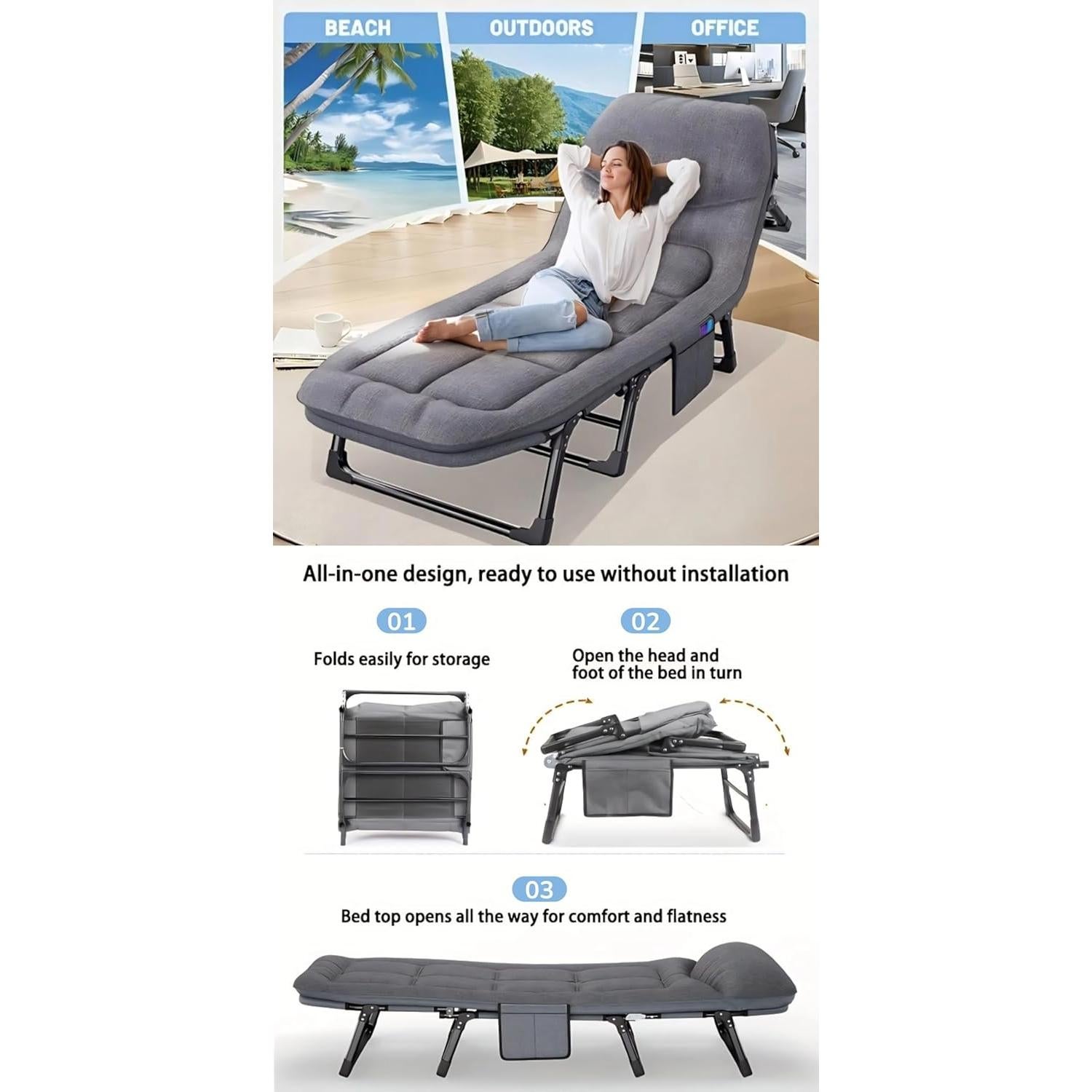 Cama Plegable SnozeFlex Gris M - 178 cm Ajustable 6 Ángulos