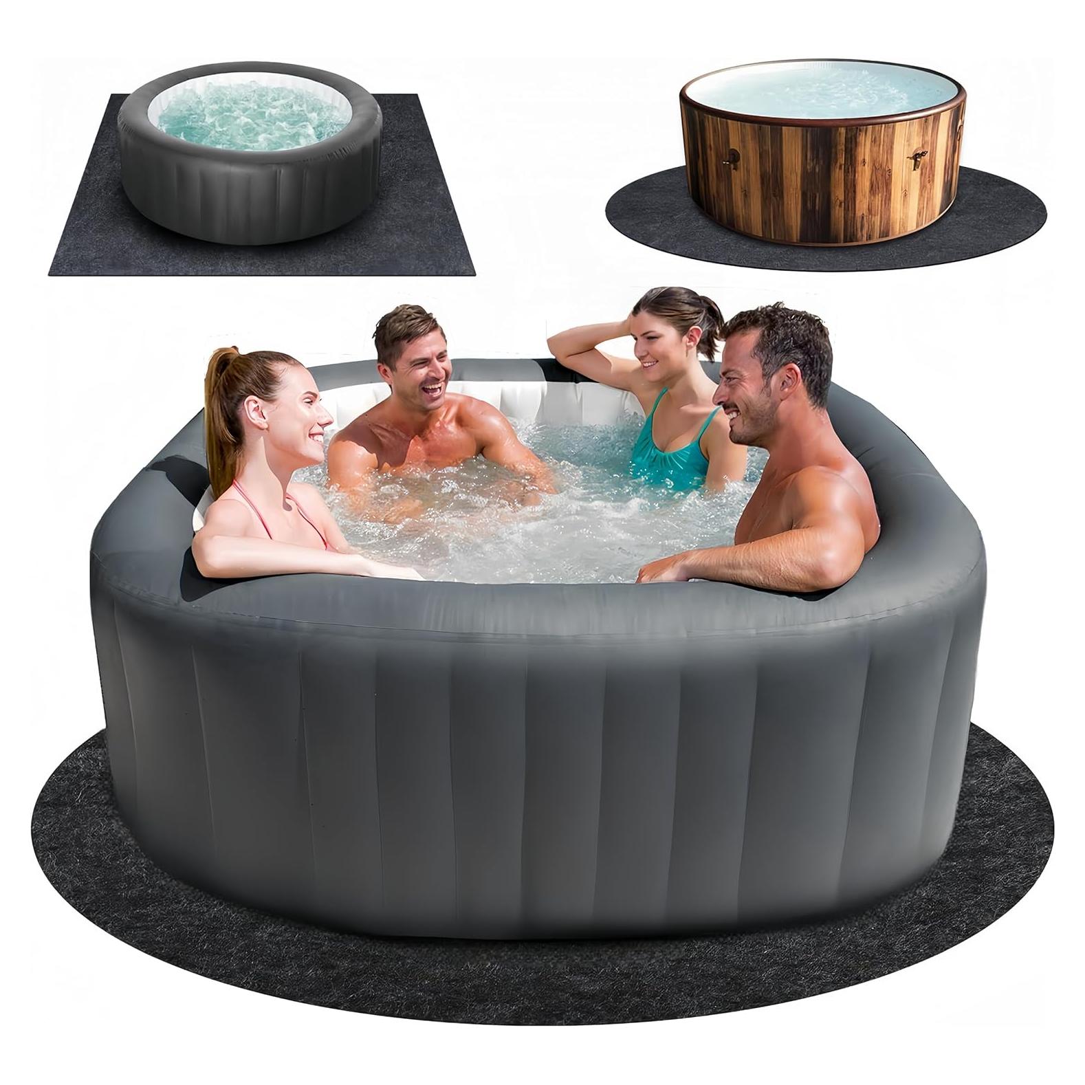 80 * 80 inch Round Hot Tub Mat, Extra Large Inflatable Spa Pad, Waterproof Slip-Proof Backing, Absorbent Pool Flooring Protector for Outdoor Indoor Use, Deck