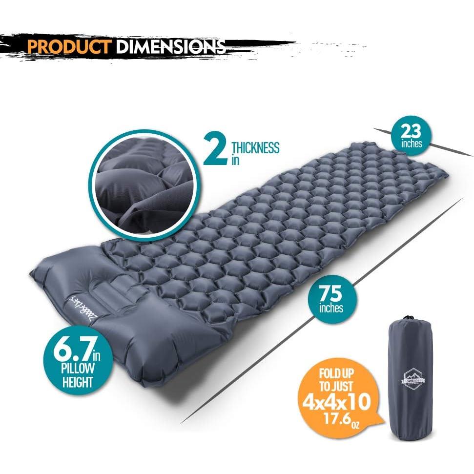 Colchoneta Inflable ZOOOBELIVES Ultraligera con Almohada 190x58cm