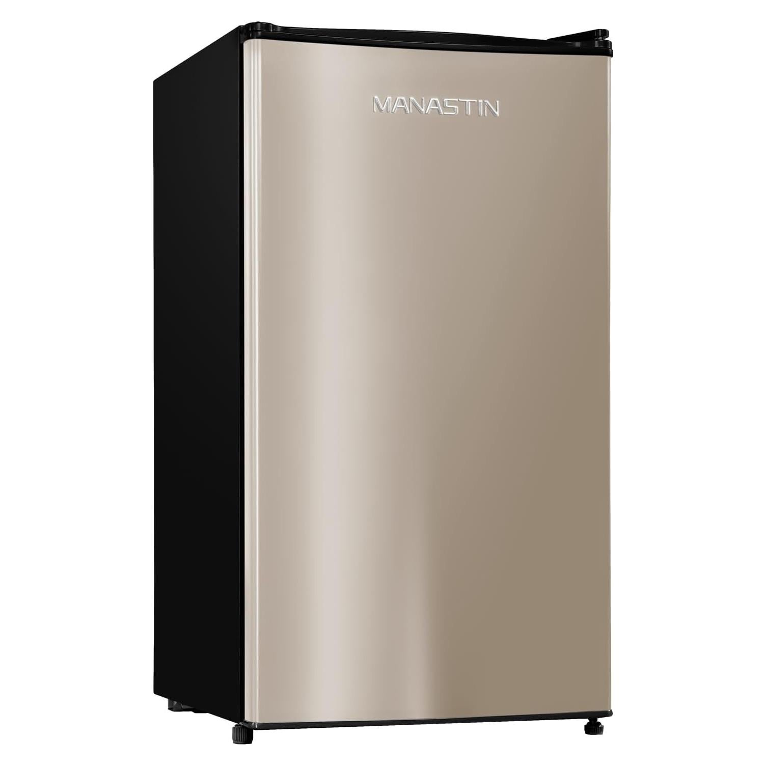 3.2 Cu.Ft Mini Fridge with Freezer, Single Door Mini Fridge, Adjustable Thermostat, Energy Saving Mini Refrigerator for Bedroom, Office, Dorm (Champagne, 3.2 Cu.ft)