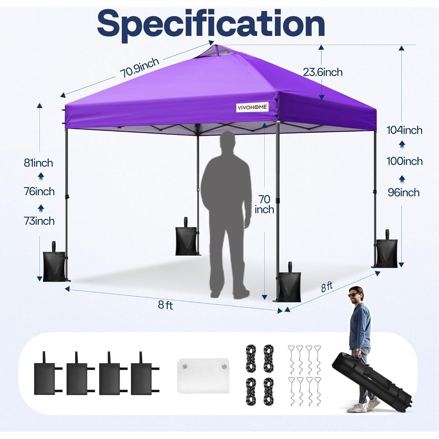 Carpa Plegable VIVOHOME 2.44x2.44m Resistente con Bolsa y Ruedas
