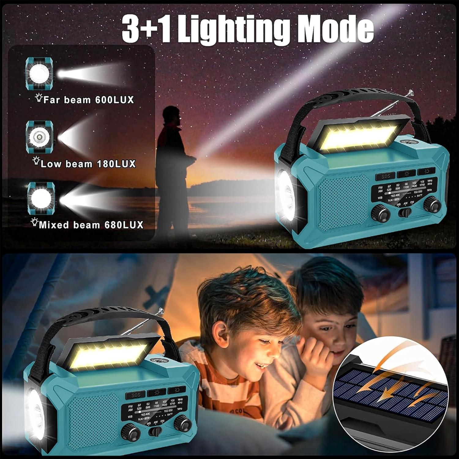 10000mAh Emergency Radio,Multi-Function AM/FM/NOAA Weather Radio,Hand Crank,USB Cable 3 Charging Methods,SOS Alarm,Flashlight,Phone Charger,Compass,Reading Lamp(Blue)