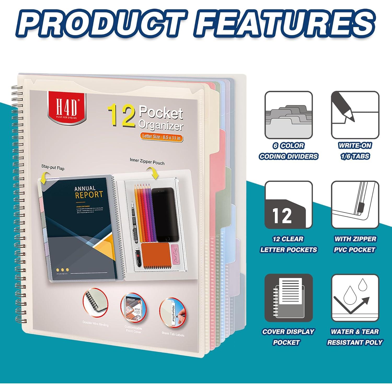 Carpeta Organizadora H4D de Polipropileno Color Morandi 12 Bolsillos