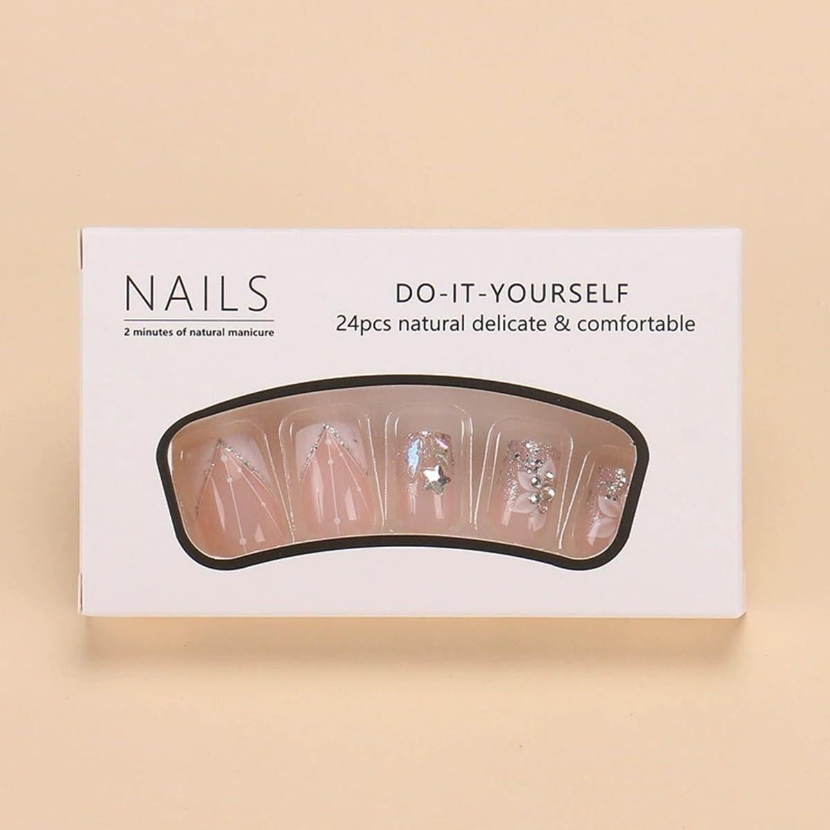 Kit de Uñas Falsas Acrílicas Juggssa 24PCS Punta Francesa