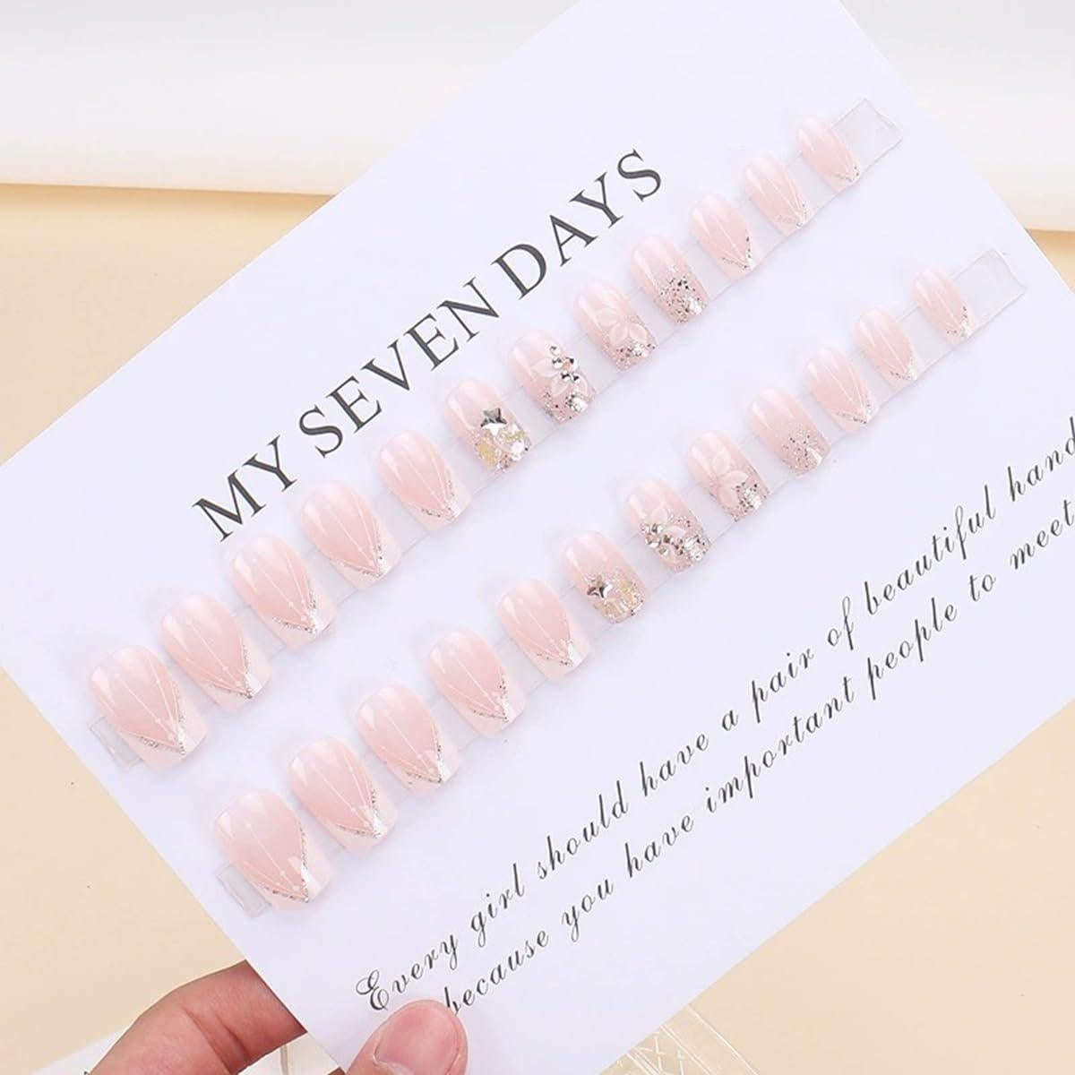 Kit de Uñas Falsas Acrílicas Juggssa 24PCS Punta Francesa