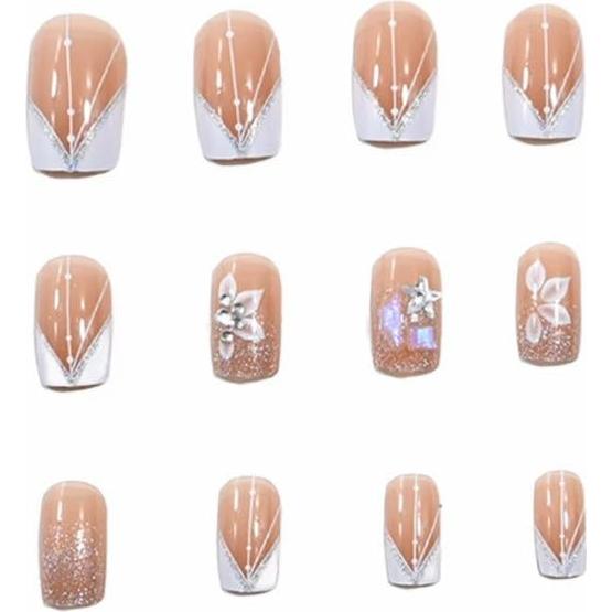 Kit de Uñas Falsas Acrílicas Juggssa 24PCS Punta Francesa