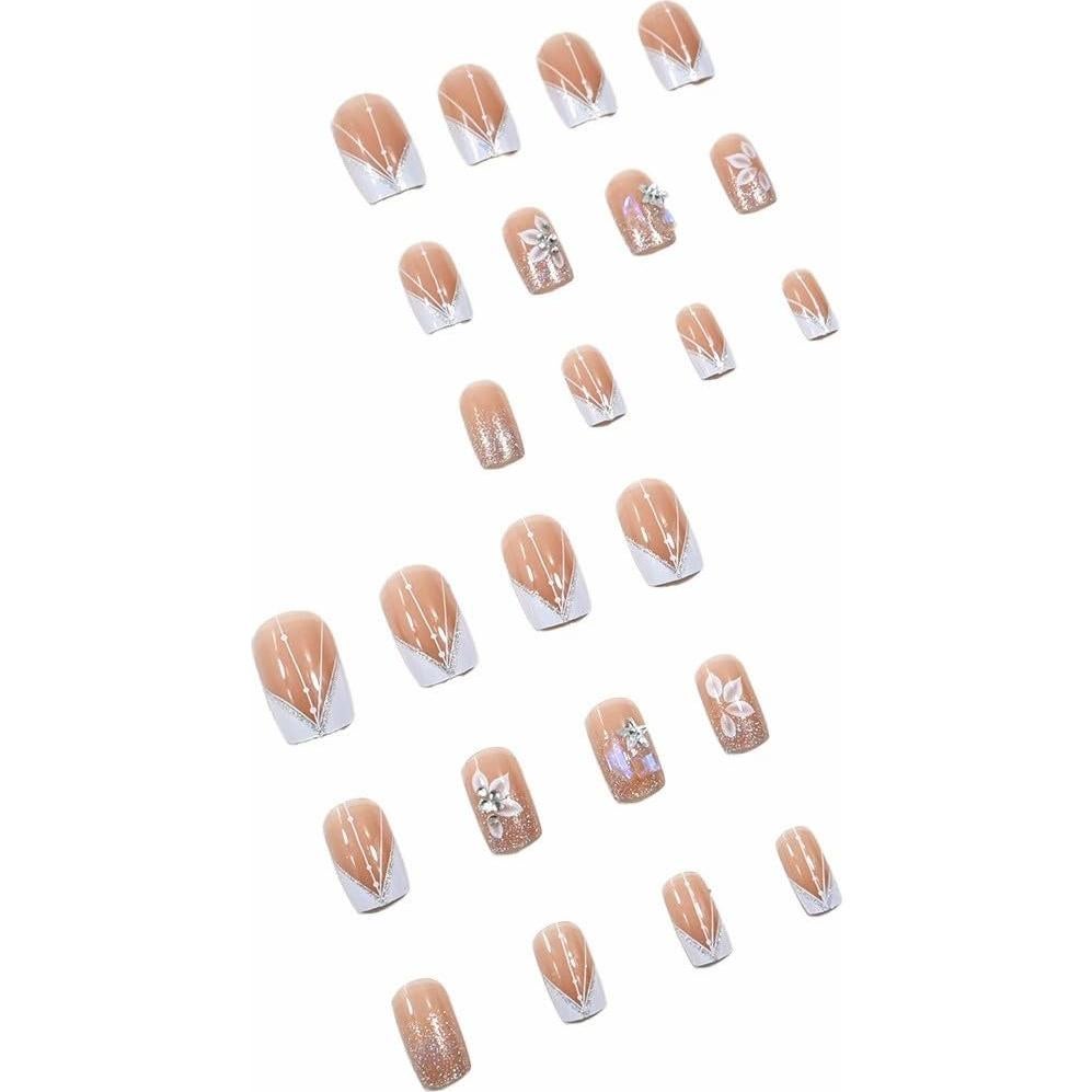 Kit de Uñas Falsas Acrílicas Juggssa 24PCS Punta Francesa