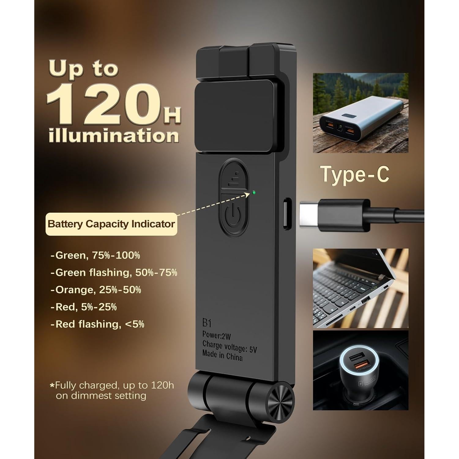 Luz de Lectura Recargable VTIGER B1 LED Clip 3 Colores