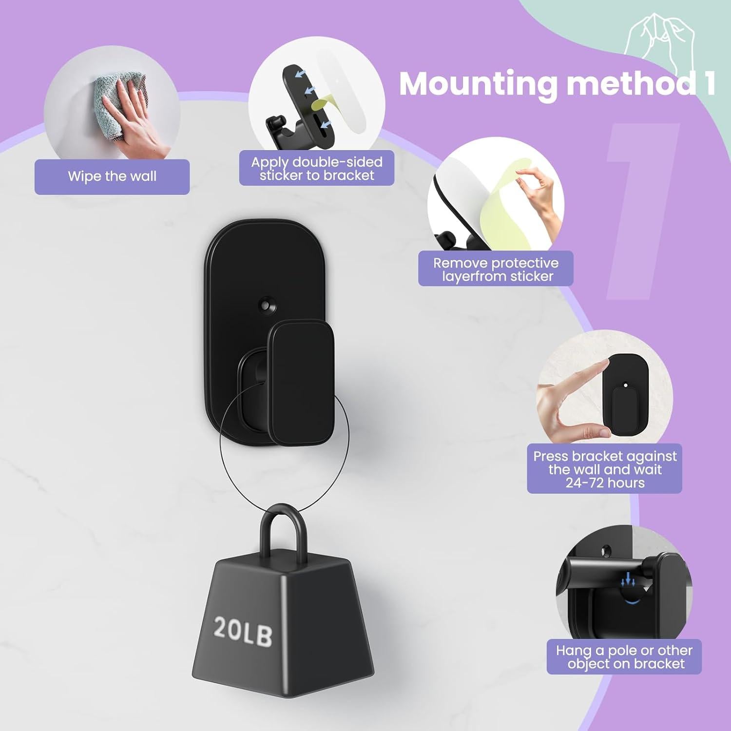 Soportes de Barra de Cortina Autoadhesivos TKZTKZ 2 Piezas 5/8"