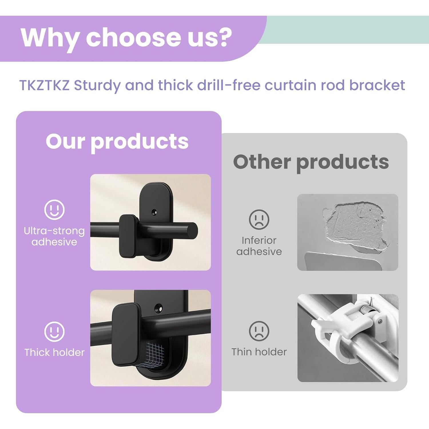 Soportes de Barra de Cortina Autoadhesivos TKZTKZ 2 Piezas 5/8"