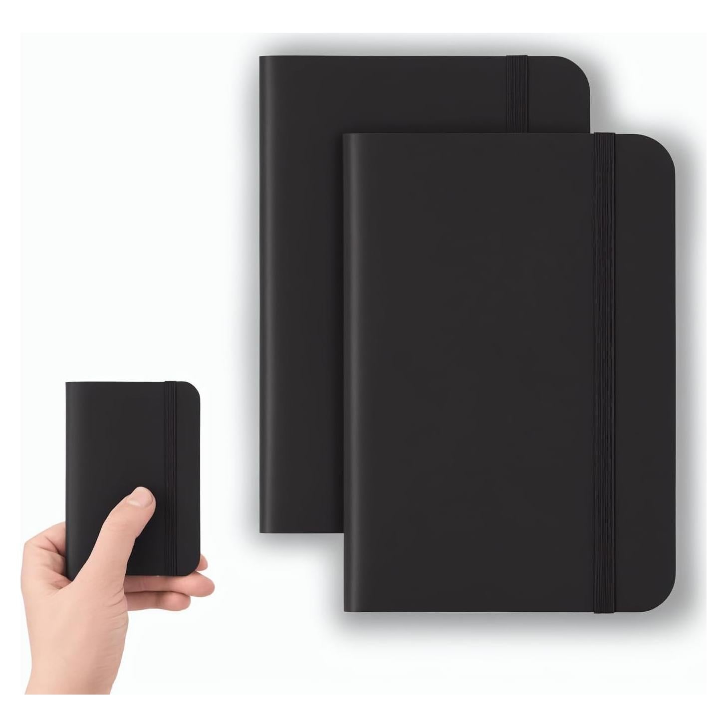 2 Pack Pocket Notebook Small Notebook, 3" x 4.4" Journal Notebook Hardcover with Thick Lined Paper, 200 Pages Leather Cover Mini Journal Notepad (Black)