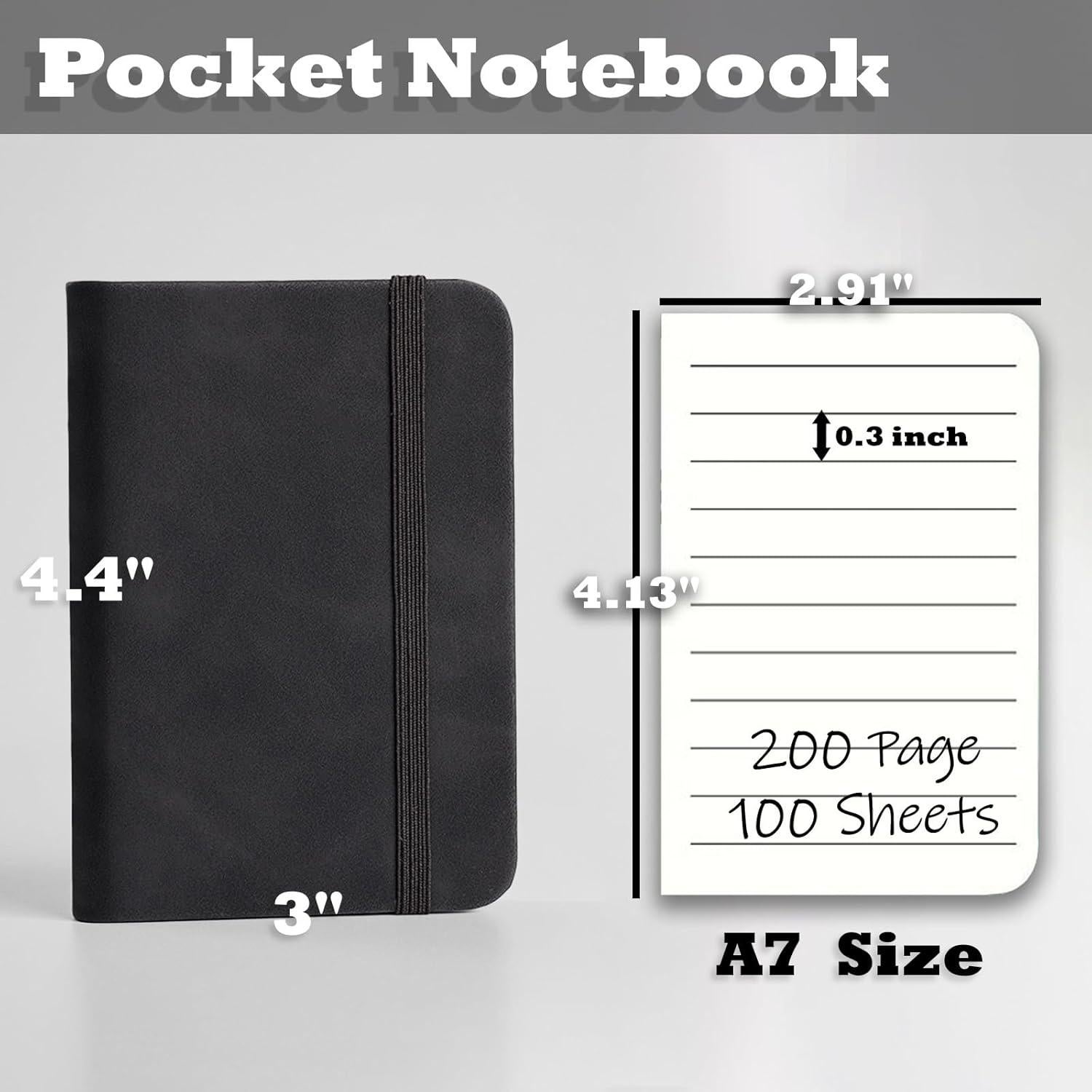 2 Pack Pocket Notebook Small Notebook, 3" x 4.4" Journal Notebook Hardcover with Thick Lined Paper, 200 Pages Leather Cover Mini Journal Notepad (Black)