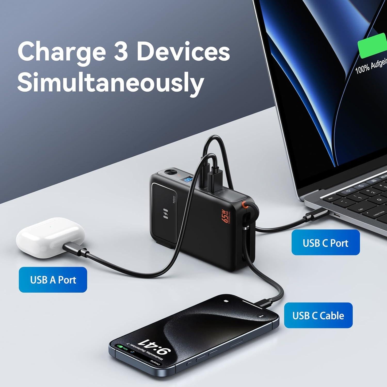 Cargador Portátil 65W + Batería Externa 10,000mAh C-Smartlink