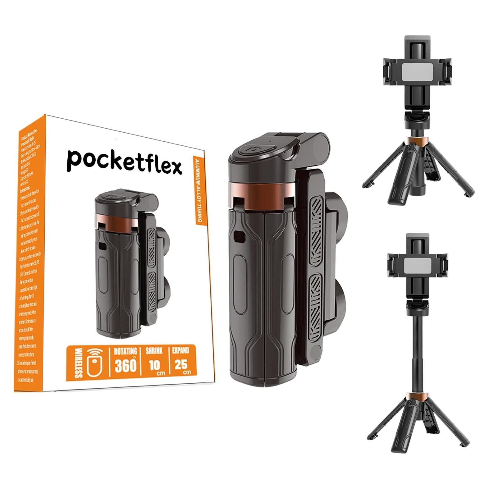 Pocketflex Mini Tripod, 360° Swivel, Extendable 10-25cm, Portable Mini Selfie Stick with Remote Control Stand (Black)