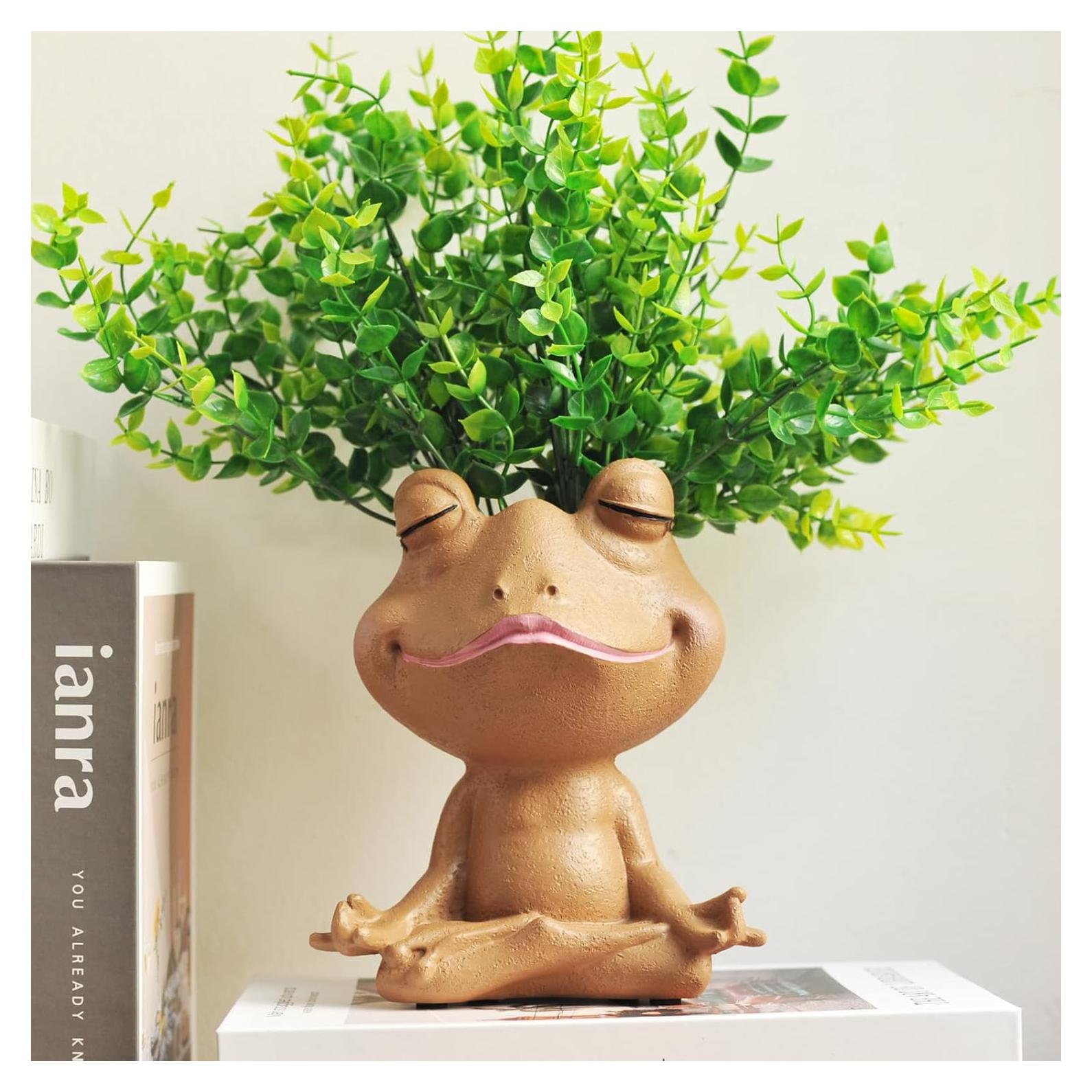 Maceta de Resina Rana de Yoga PlotX con Drenaje 13.2x16.8cm