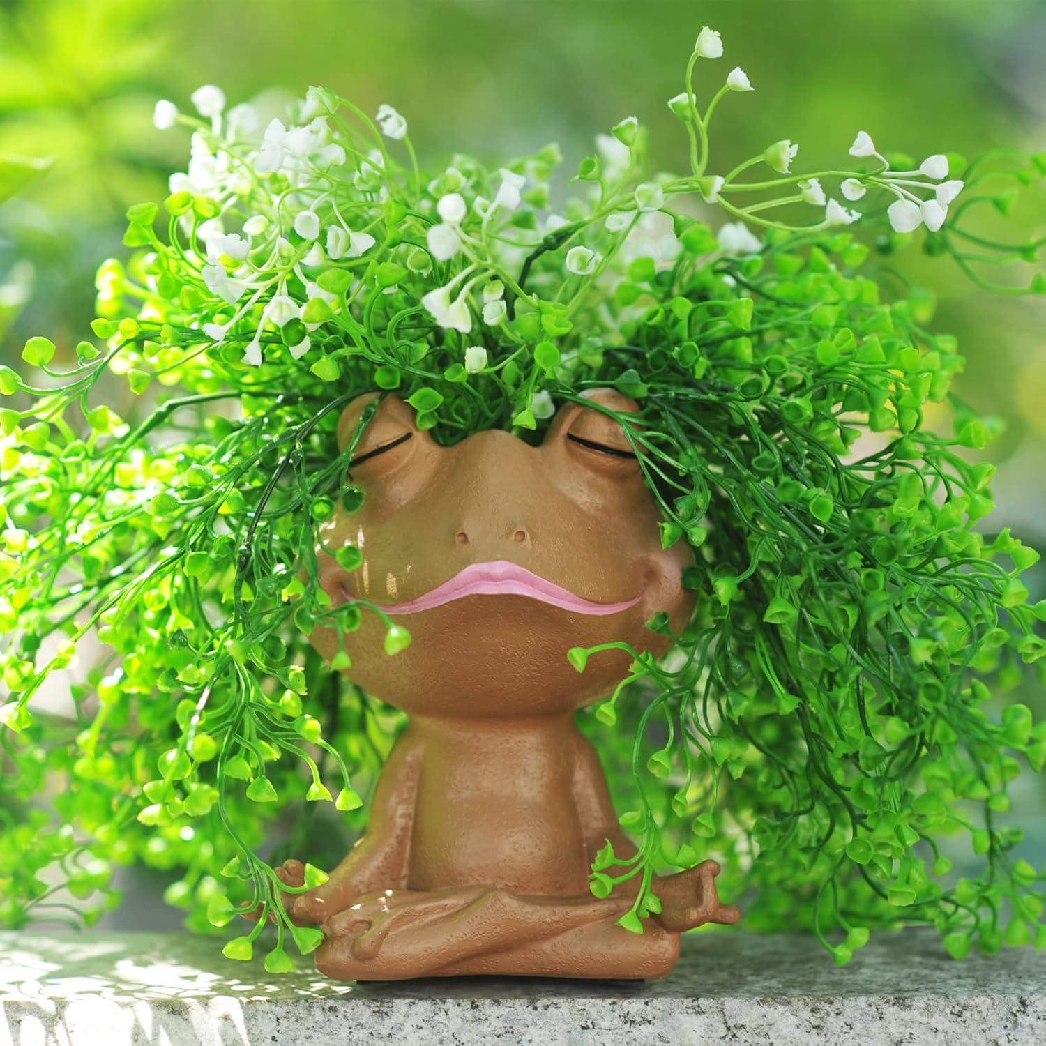 Maceta de Resina Rana de Yoga PlotX con Drenaje 13.2x16.8cm