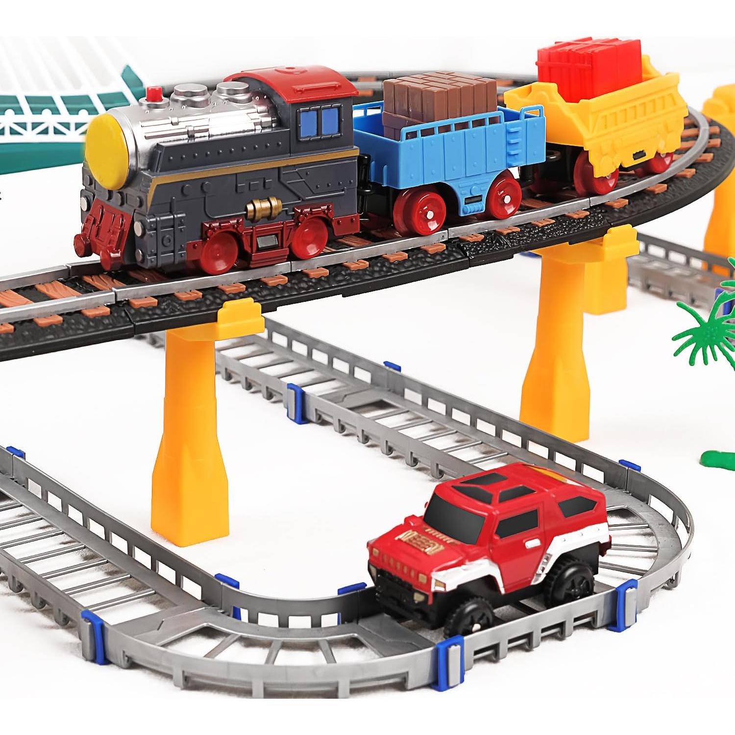 Juego de Tren Eléctrico HOLYFUN 113 Piezas para Niños 3-8 Años