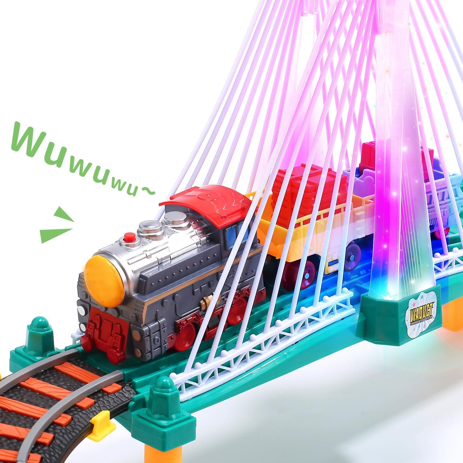 Juego de Tren Eléctrico HOLYFUN 113 Piezas para Niños 3-8 Años