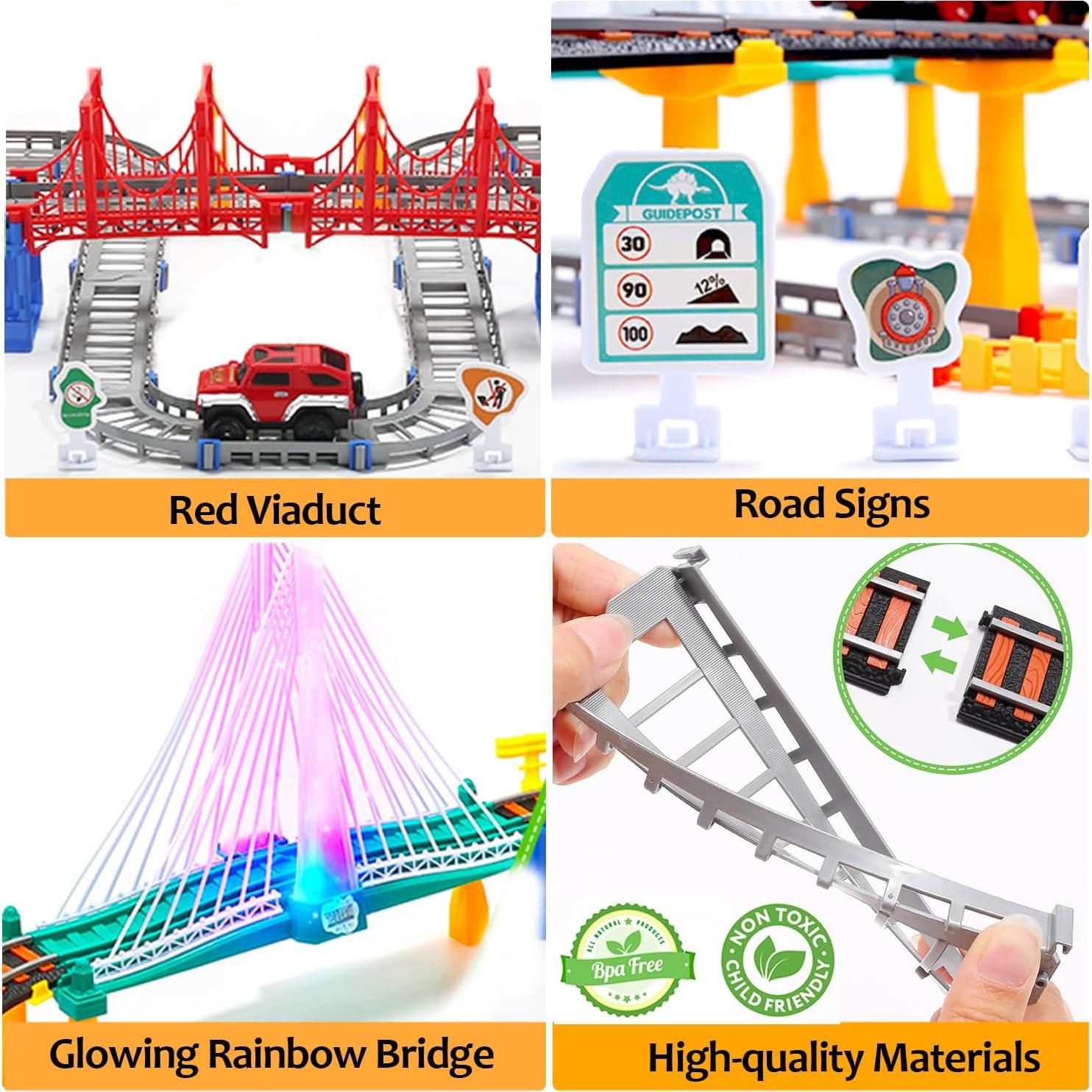 Juego de Tren Eléctrico HOLYFUN 113 Piezas para Niños 3-8 Años