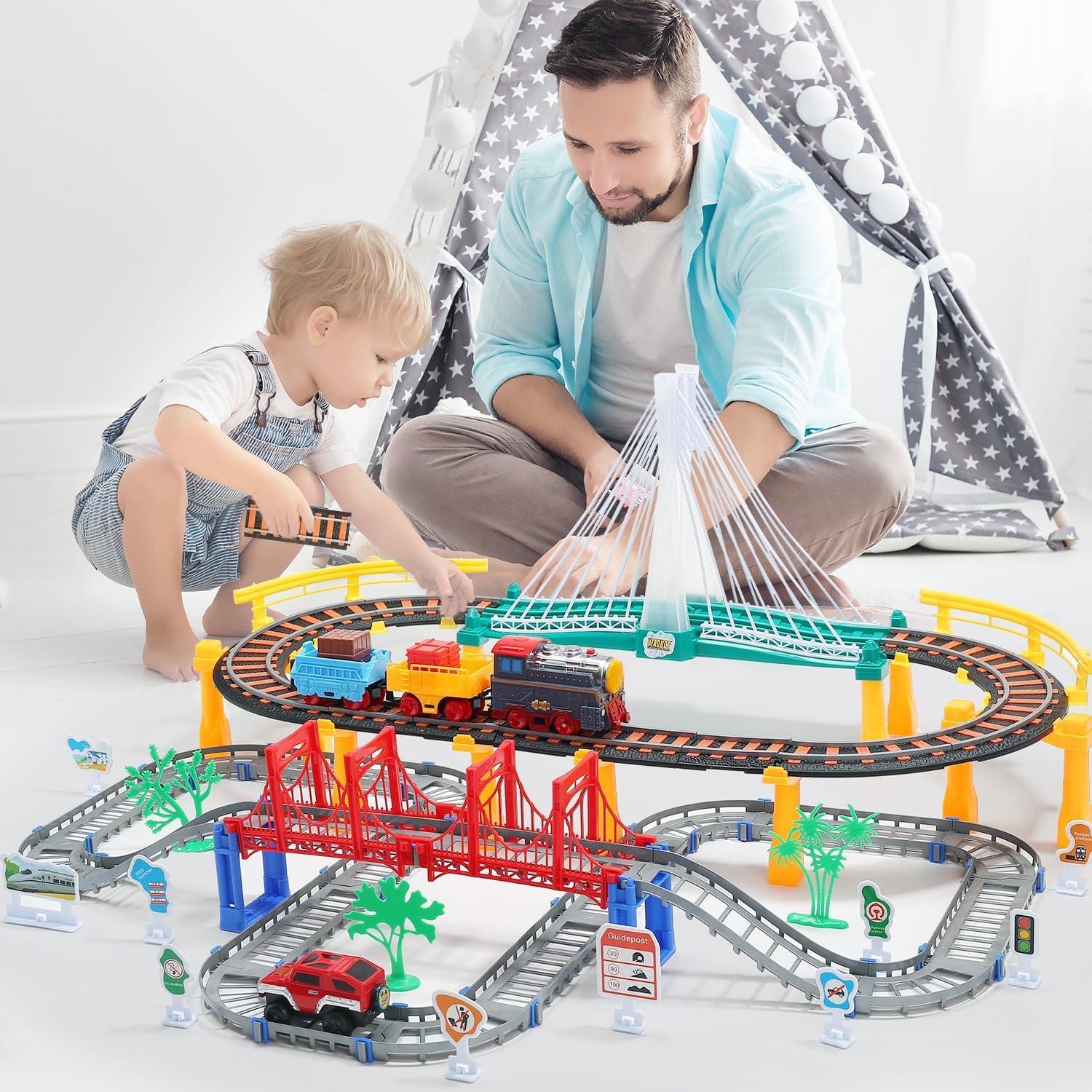 Juego de Tren Eléctrico HOLYFUN 113 Piezas para Niños 3-8 Años