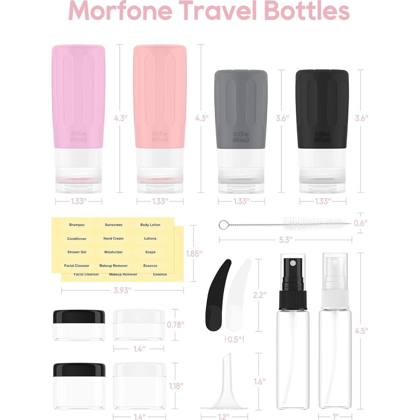Set de Botellas de Viaje Morfone 16 Piezas Silicona 60ml 90ml
