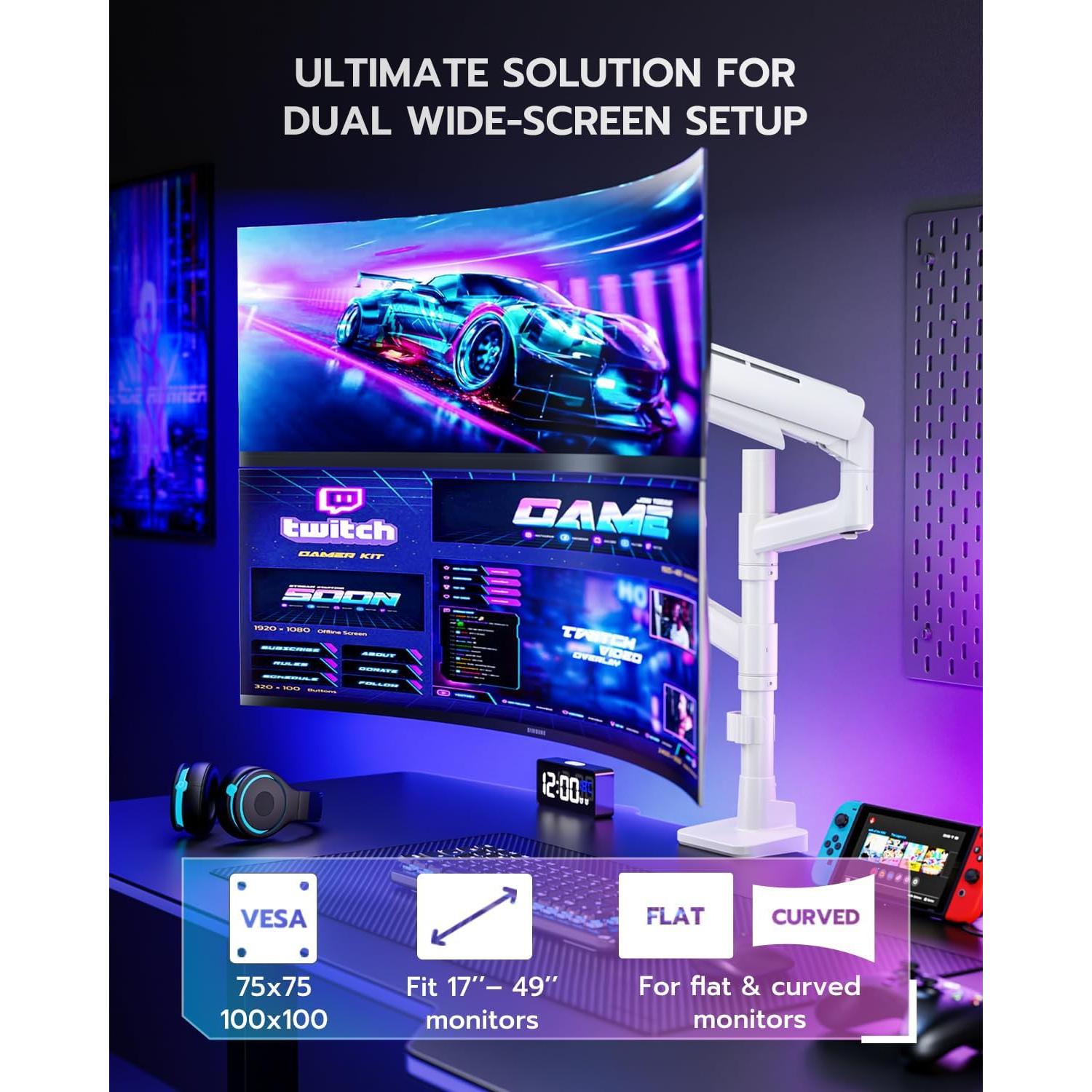 Soporte Doble para Monitores ARES WING hasta 49" (124.46 cm) Blanco