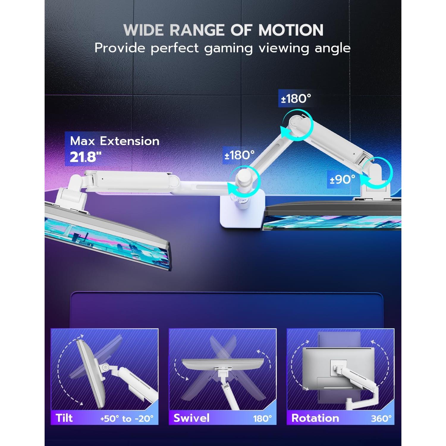 Soporte Doble para Monitores ARES WING hasta 49" (124.46 cm) Blanco