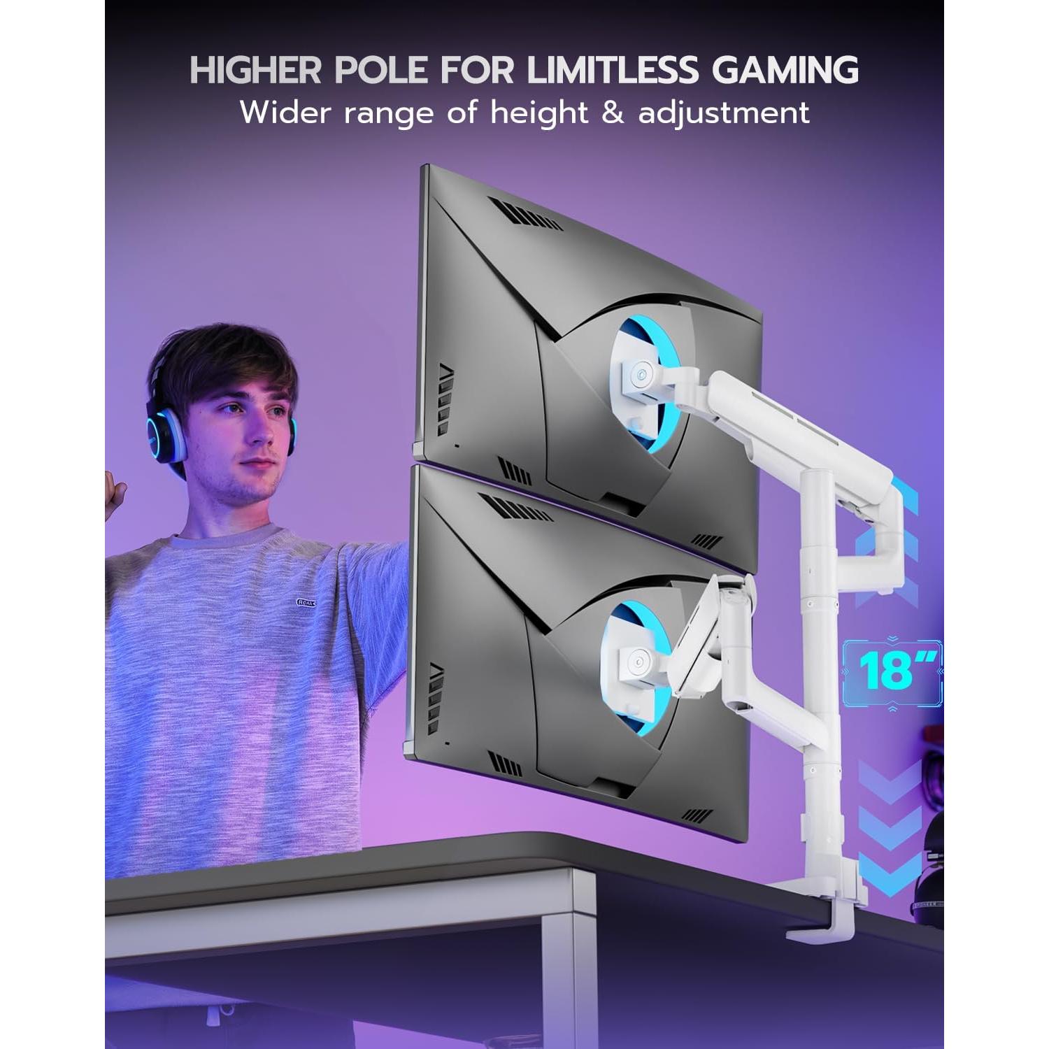 Soporte Doble para Monitores ARES WING hasta 49" (124.46 cm) Blanco