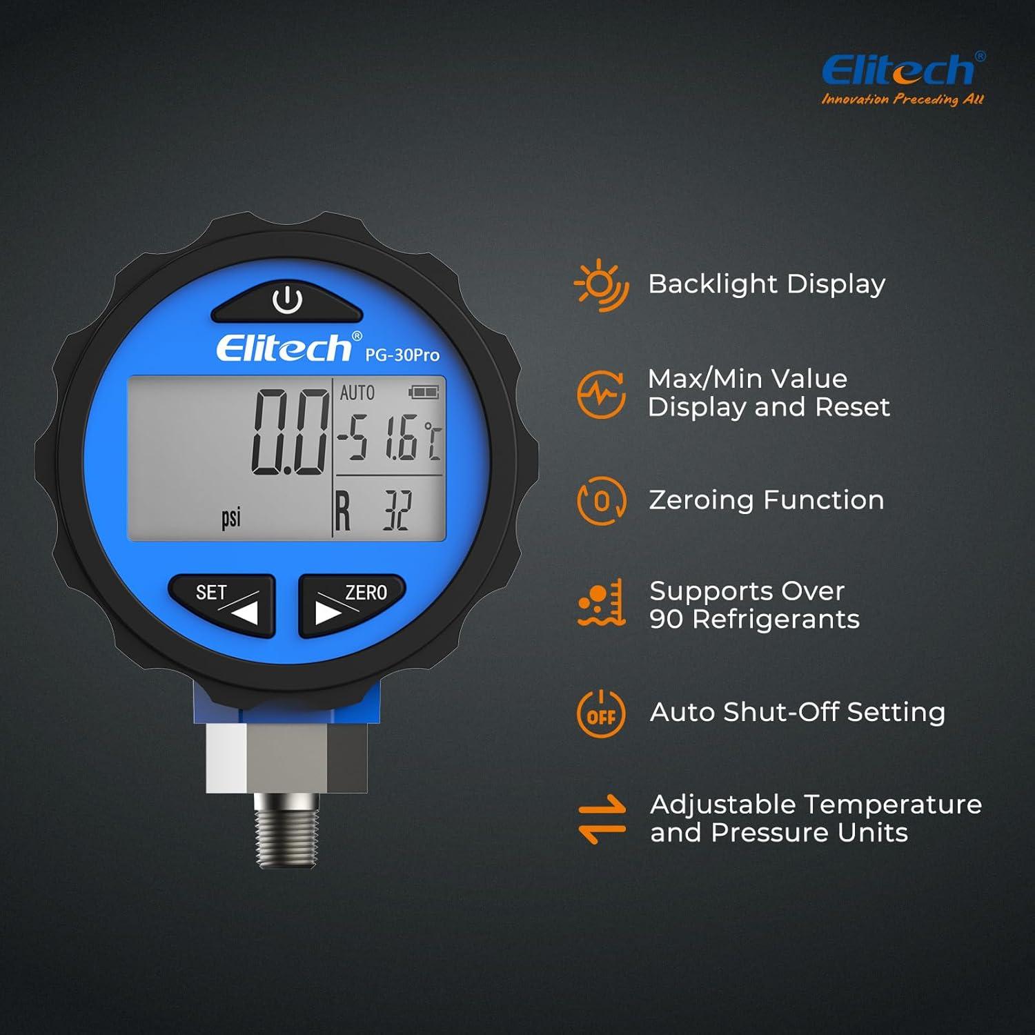 Manómetro Digital Elitech PG-30 Pro 0-34.5 Bar 1/8" NPT