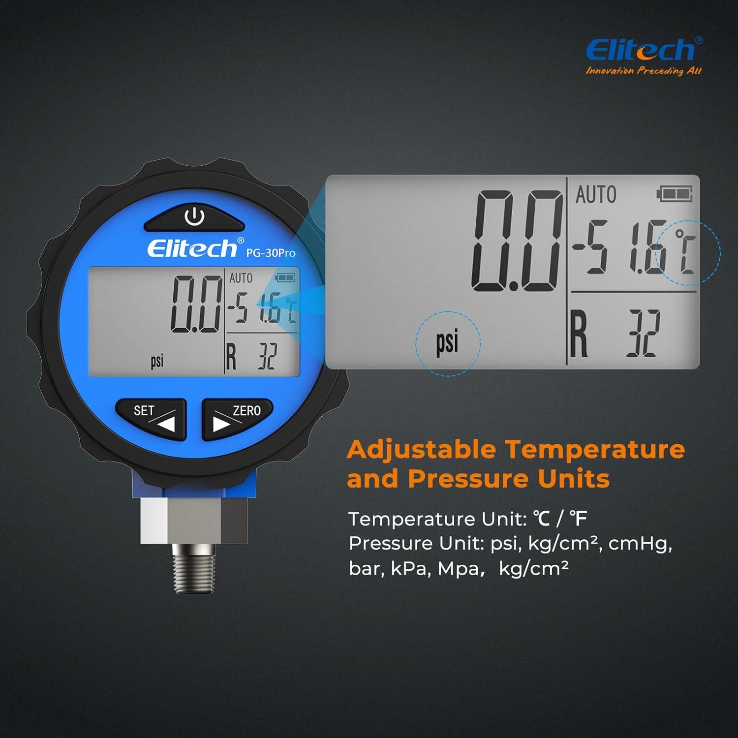 Manómetro Digital Elitech PG-30 Pro 0-34.5 Bar 1/8" NPT