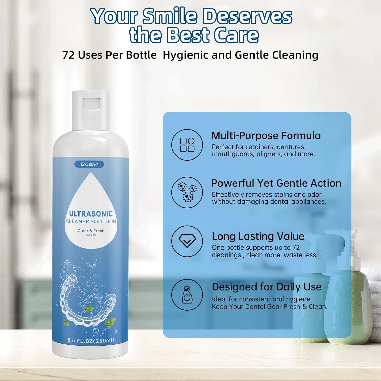 Limpiador Ultrasonico Bcom 240 ml para Retenedores y Joyería