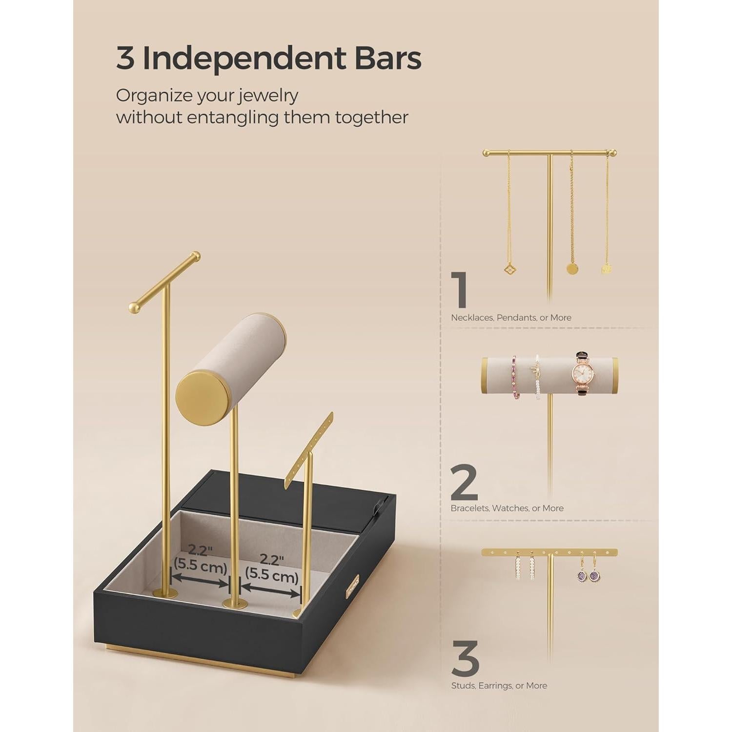 Soporte de Joyería SONGMICS con Espejo y 5 Secciones Negro/Dorado