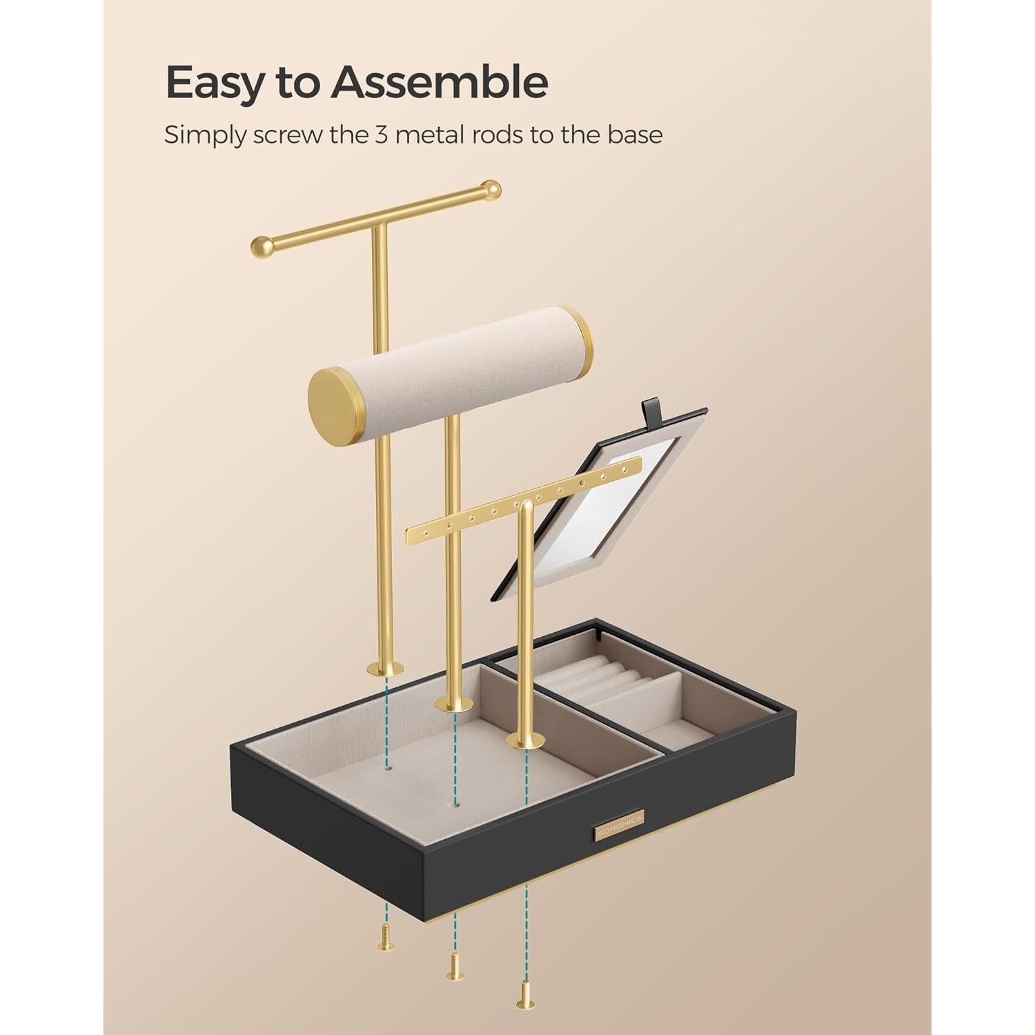 Soporte de Joyería SONGMICS con Espejo y 5 Secciones Negro/Dorado