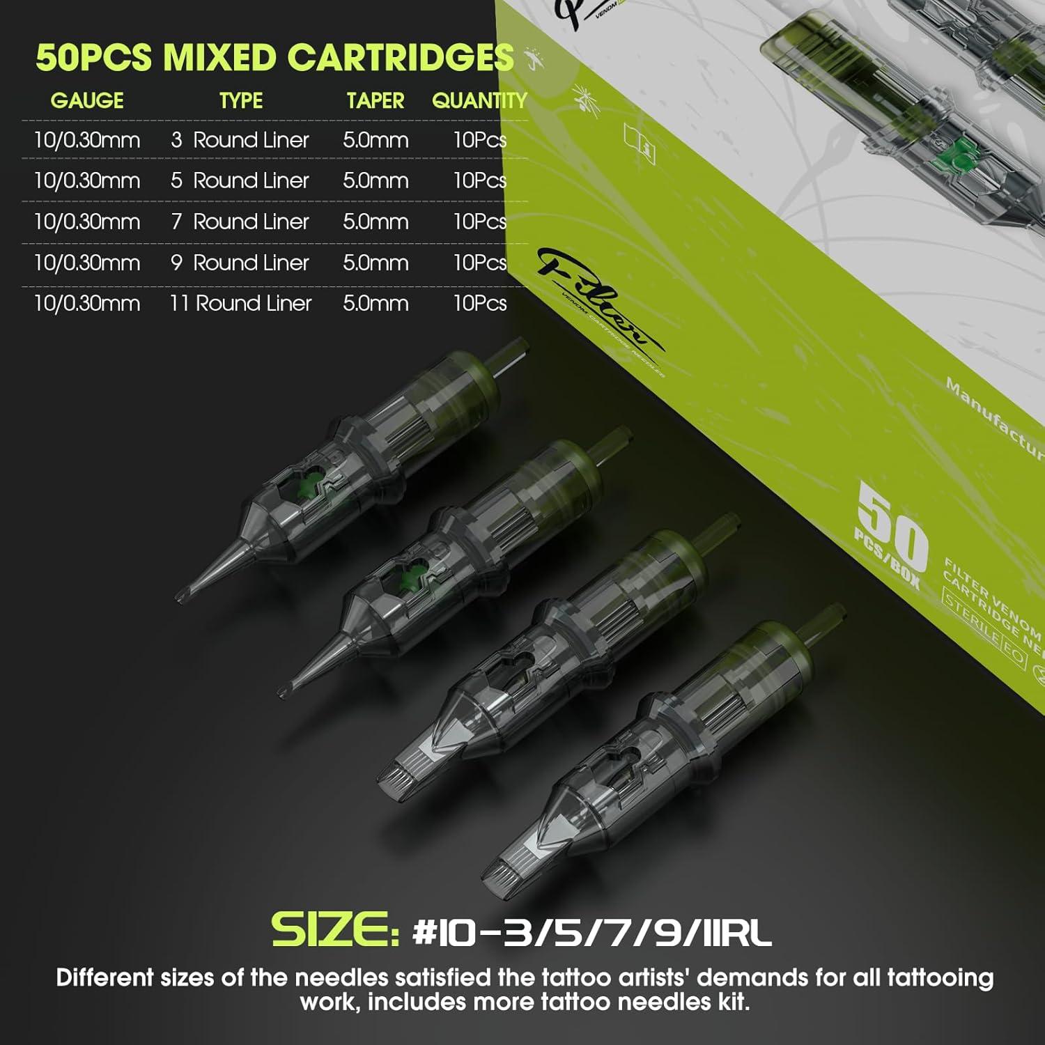 Agujas de Cartucho para Tatuaje Filter 50Pcs Mezcladas 3RL-11RL