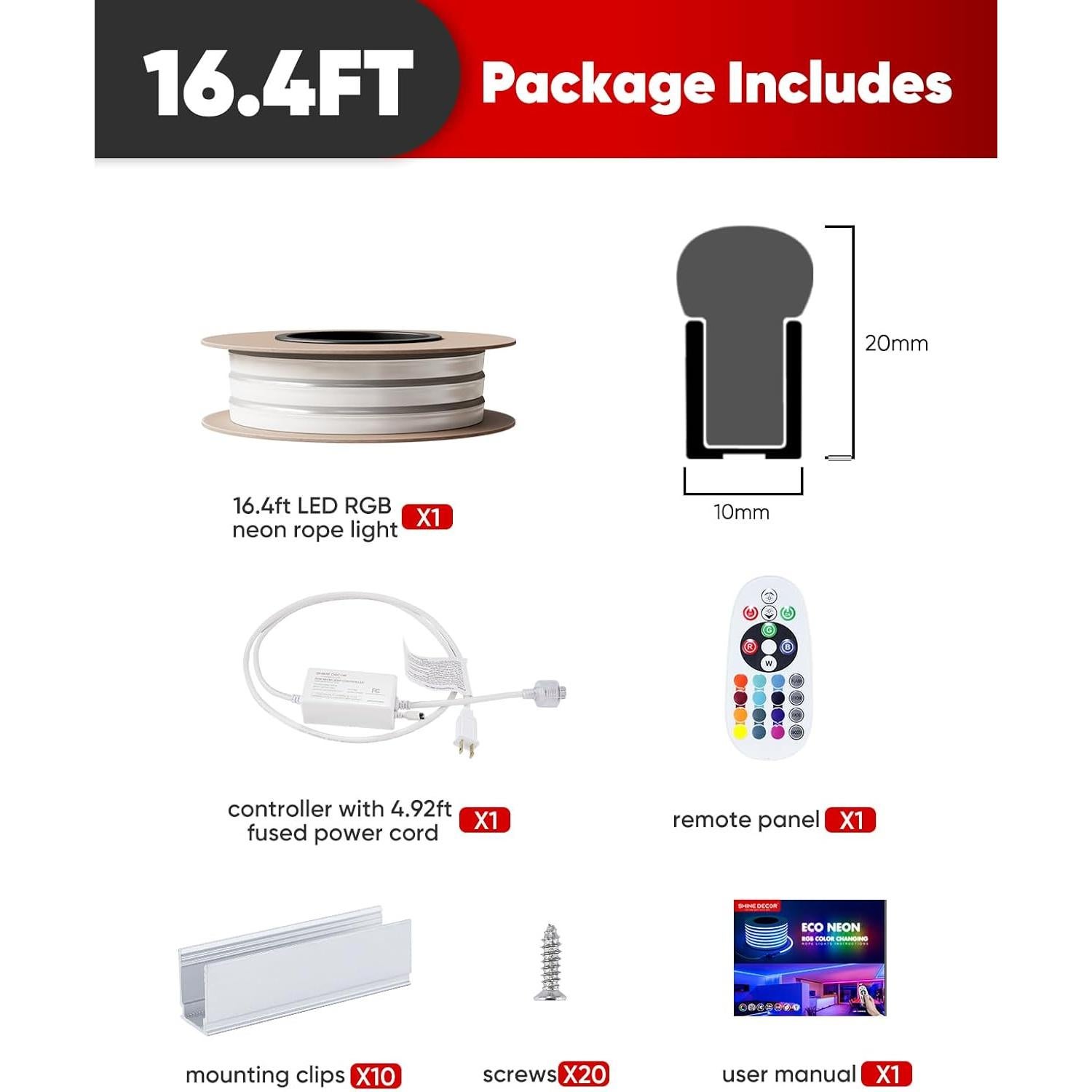 Tira de Luz LED RGB Neon 5M Shine Decor con Control Remoto