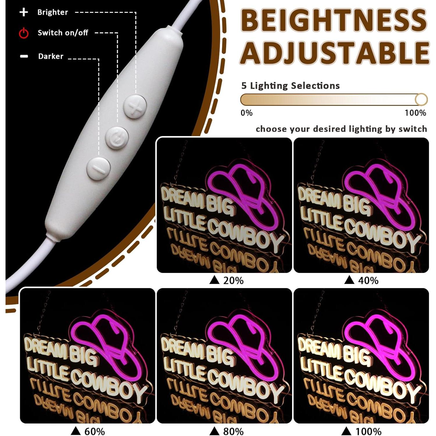 Señal de Neón LED Sueña en Grande Vaquero PMCVYH 42x21 cm