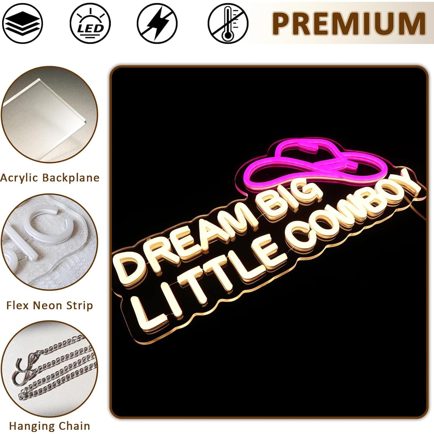 Señal de Neón LED Sueña en Grande Vaquero PMCVYH 42x21 cm