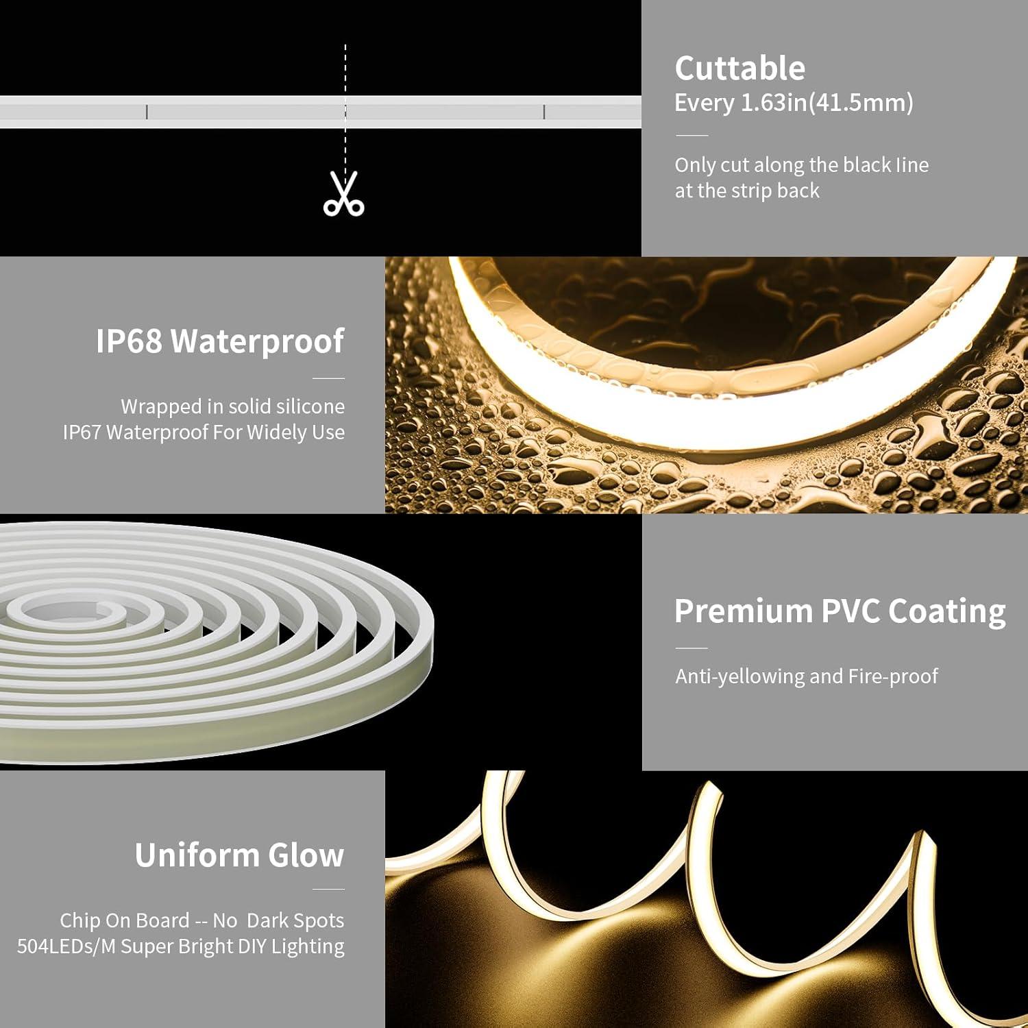 Tira LED Neon COB PAUTIX 5m 2700K IP68 a Prueba de Agua