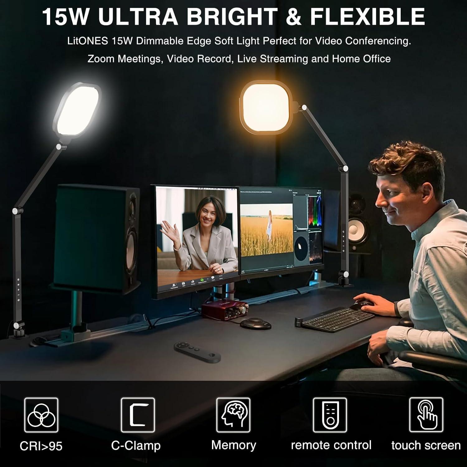 Luz de Videoconferencia LitONES 15W Regulable con Control Remoto
