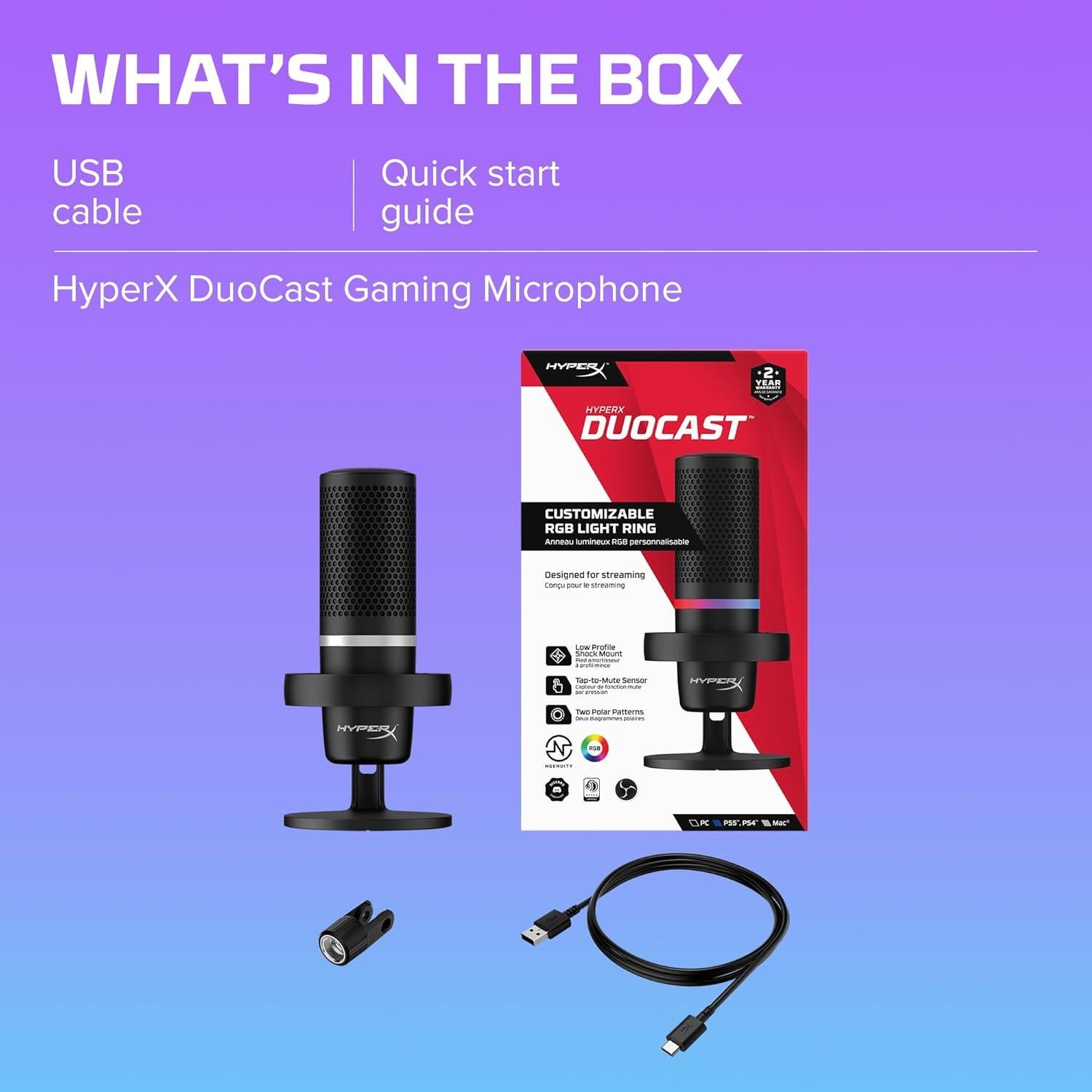 Micrófono HyperX DuoCast USB RGB para PC y Consolas