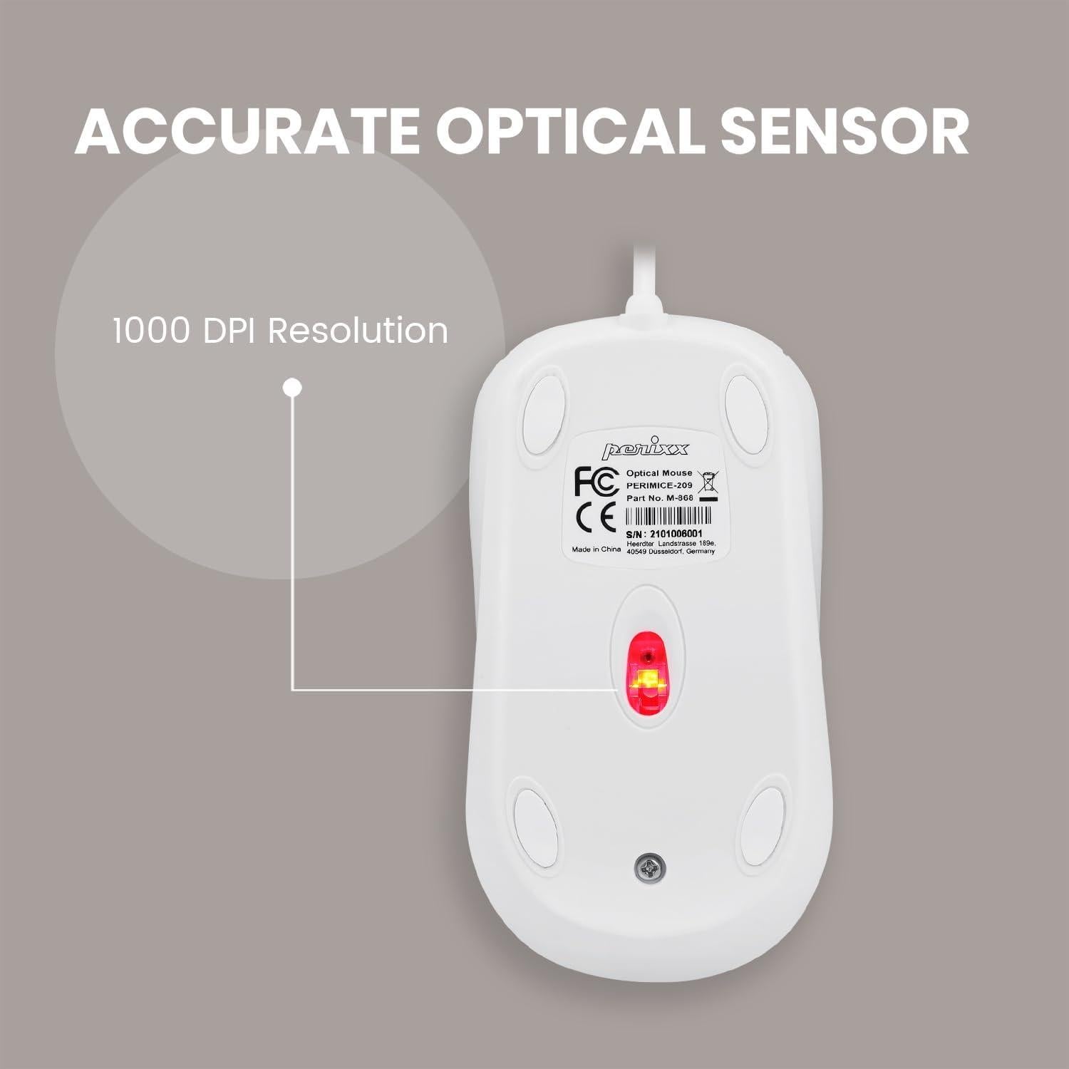 Ratón USB Perixx PERIMICE-209M Óptico 1000 DPI Beige 1.8m