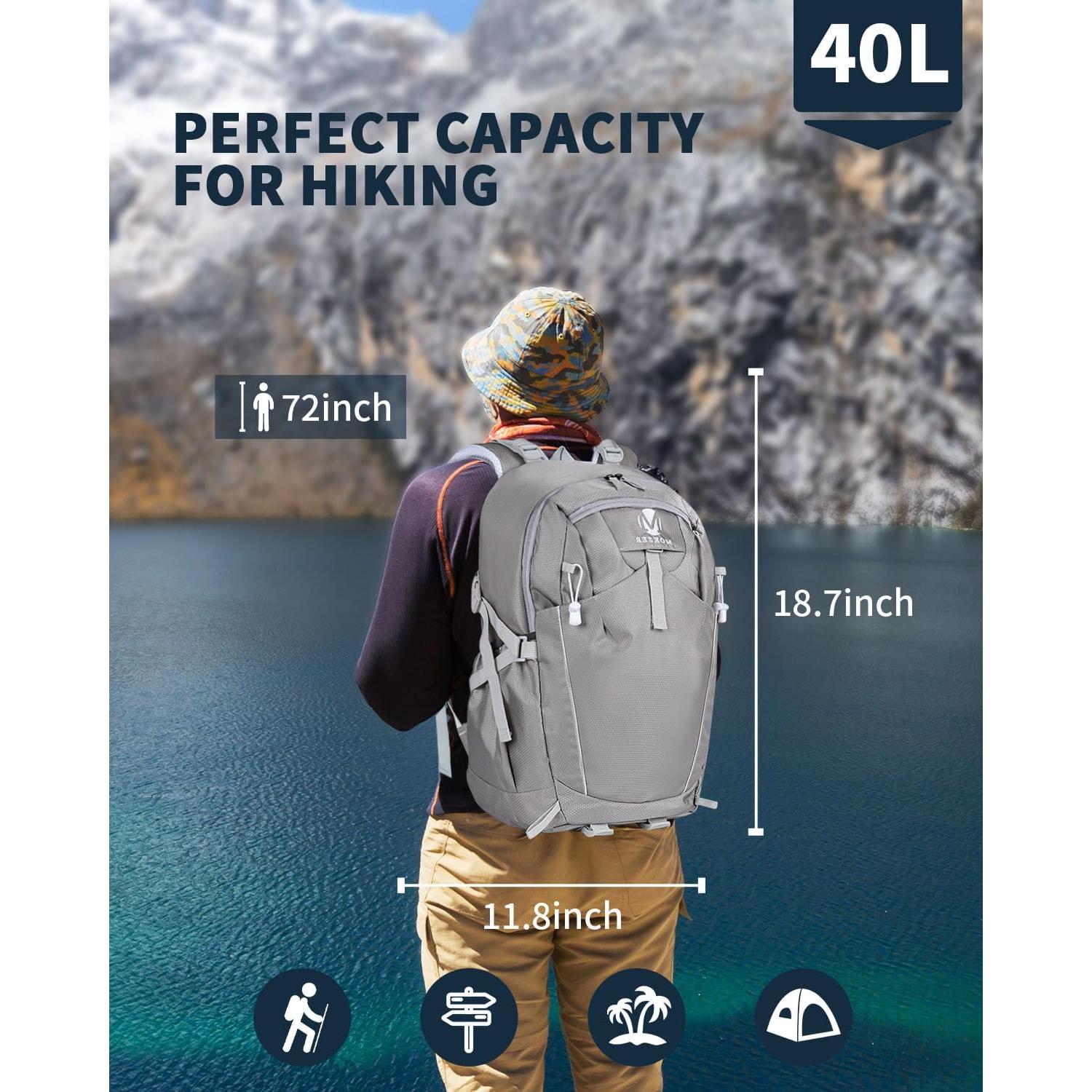 Mochila de Senderismo 40L Mokzer Gris Impermeable Unisex