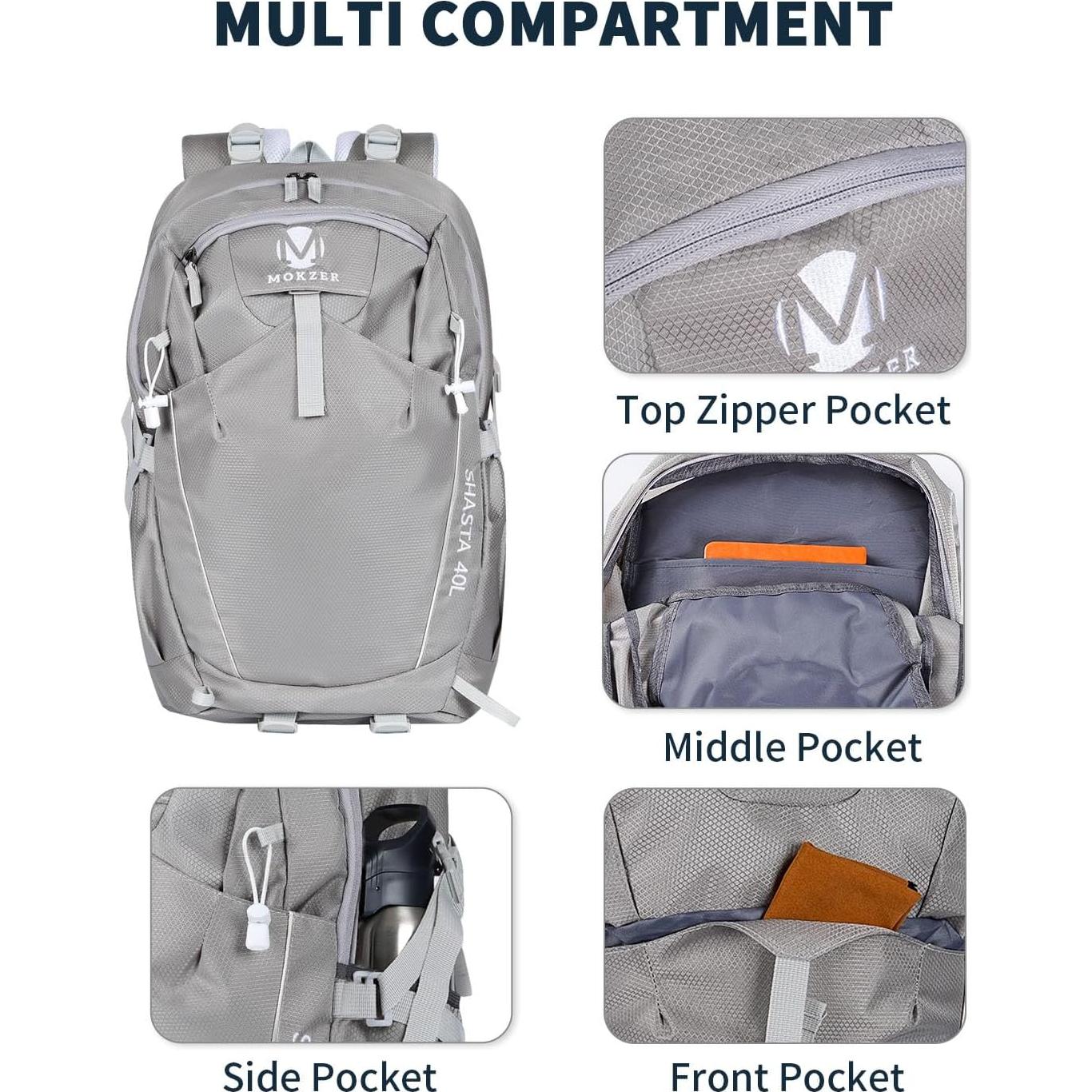 Mochila de Senderismo 40L Mokzer Gris Impermeable Unisex
