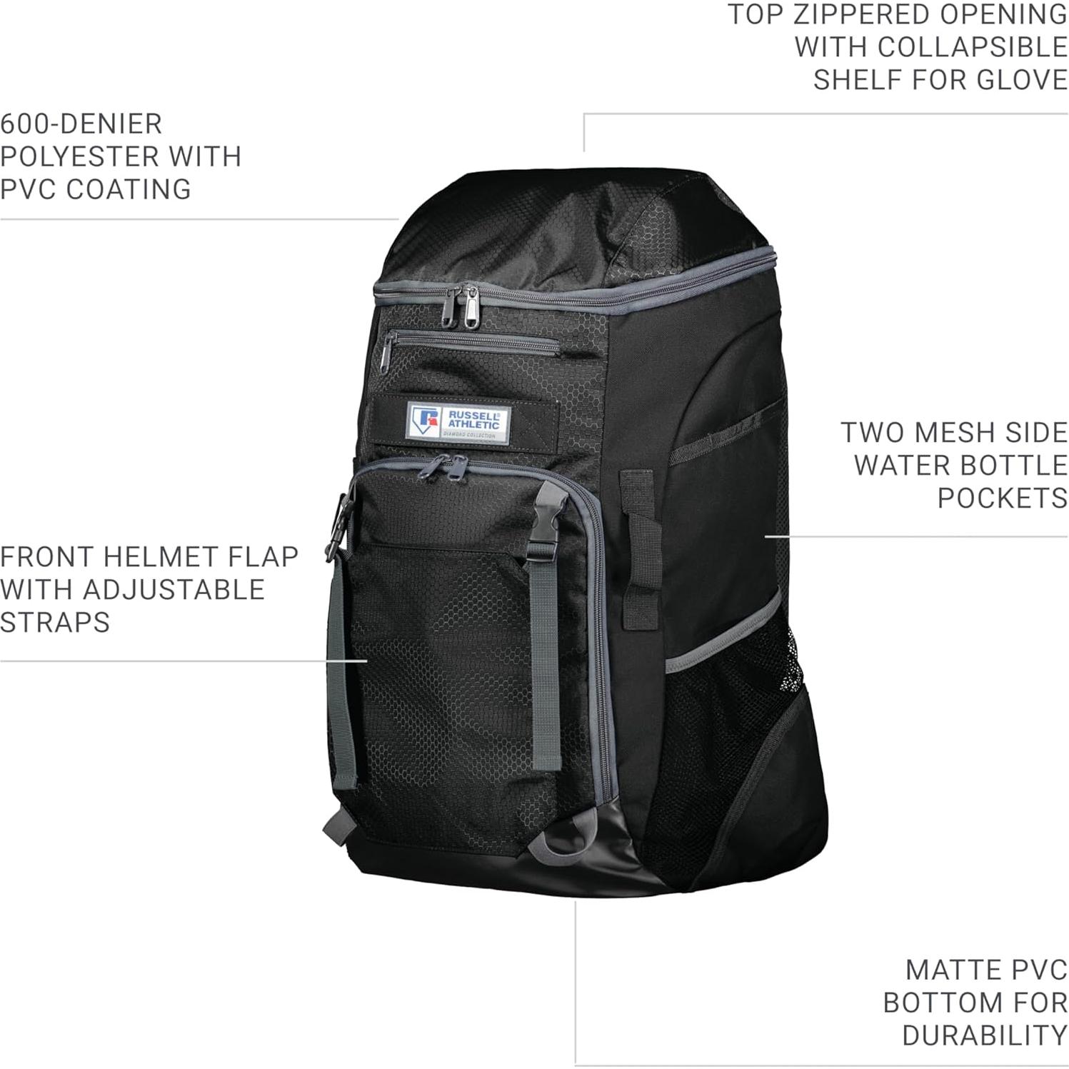 Mochila Diamond Gear Russell Athletic Negra 21L 33x53x18cm