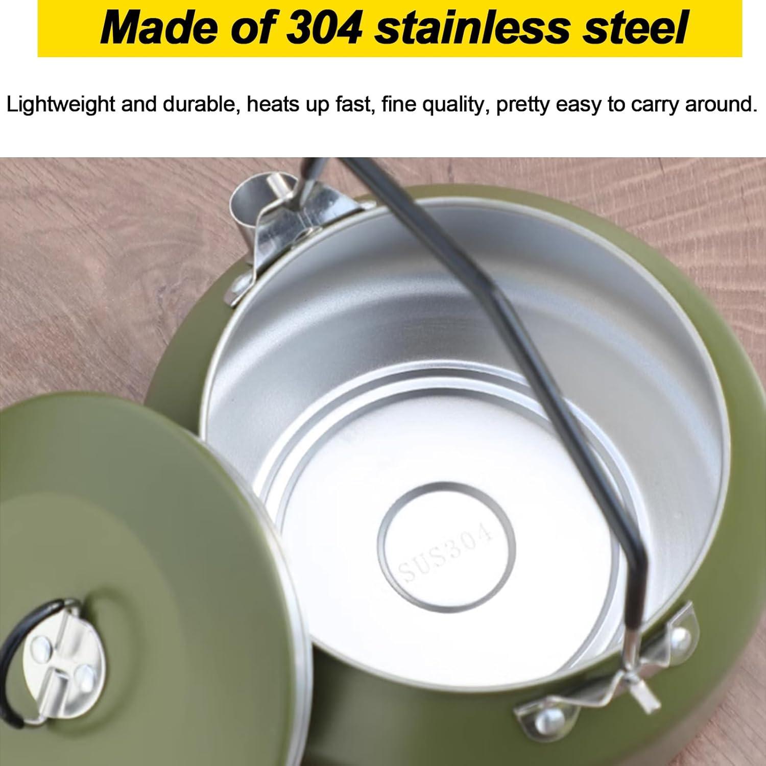 Hervidor de Camping VEADOOLLY 1L Acero Inoxidable Verde