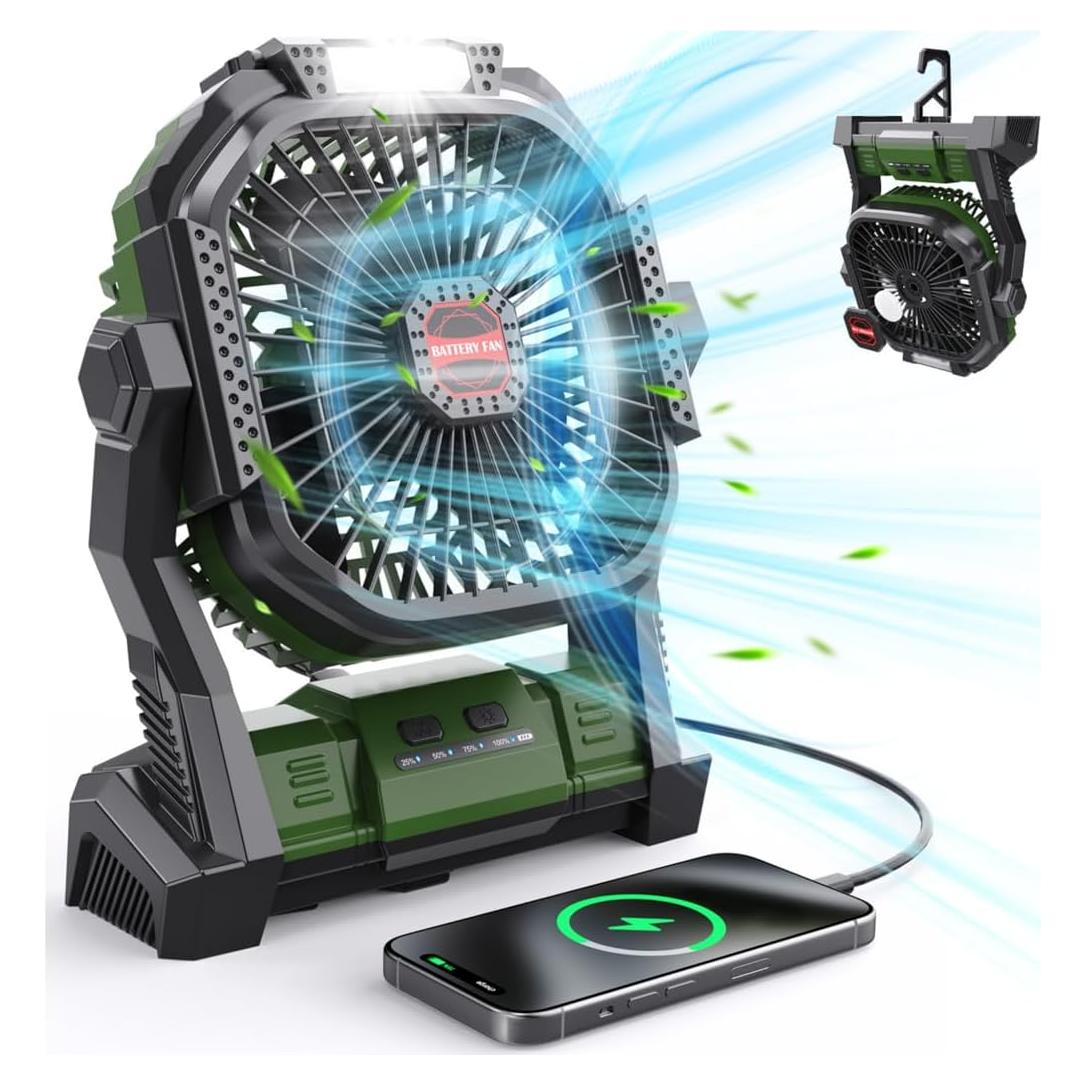 Ventilador Portátil Recargable Gamfeiny 20000mAh Verde Militar